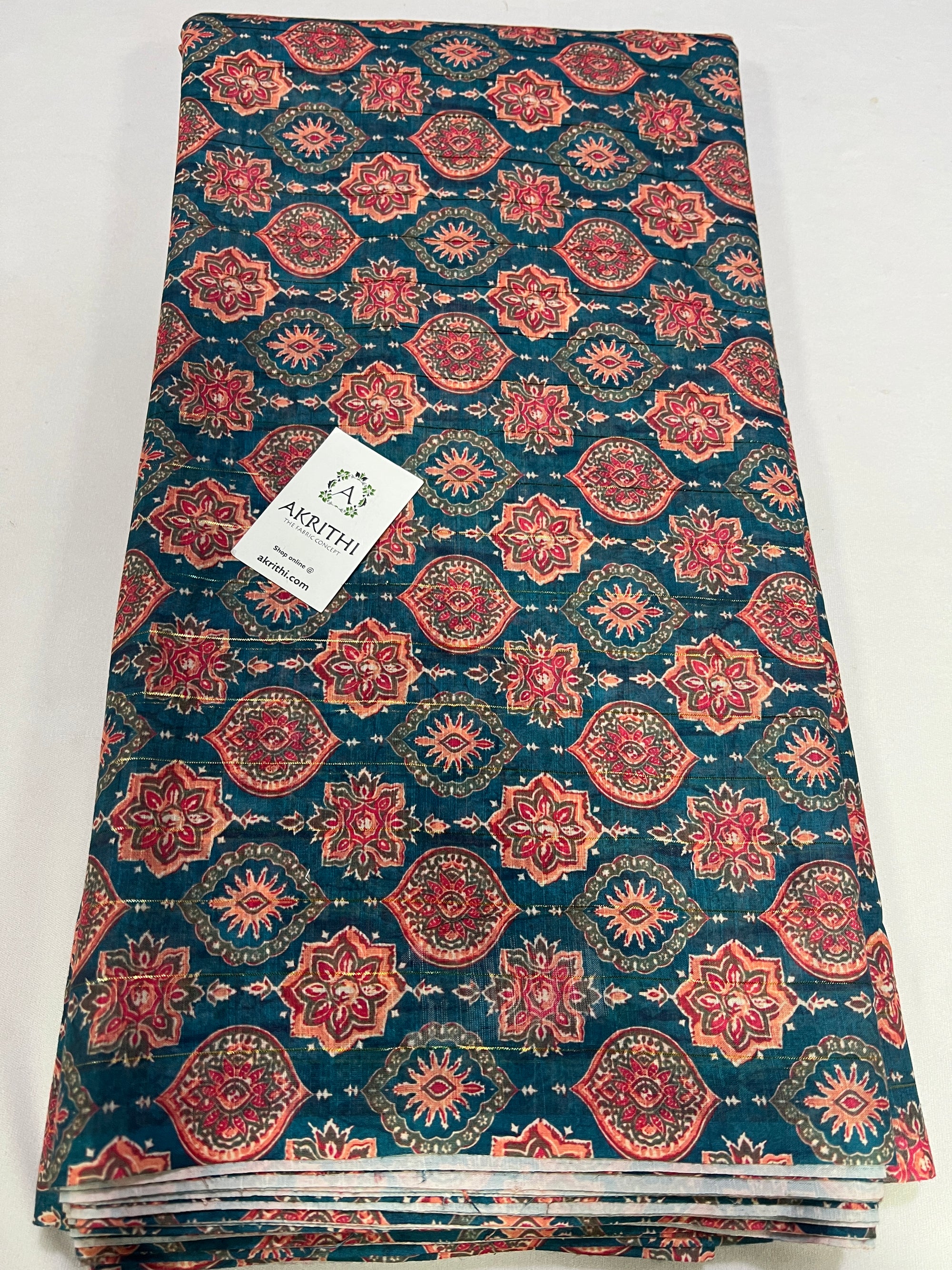 Digital printed munga cotton fabric with Zari lines