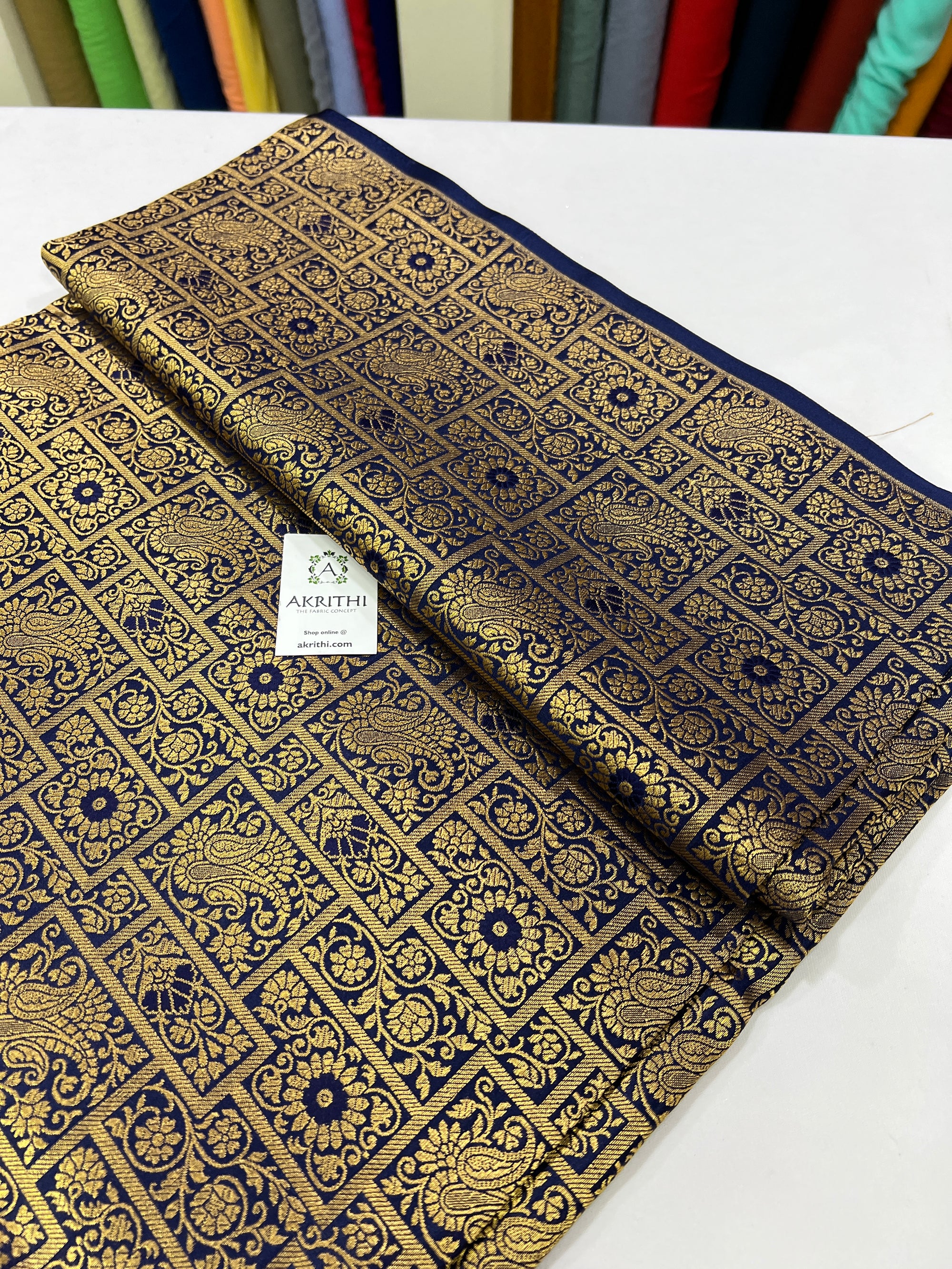 Banarasi brocade fabric navy blue