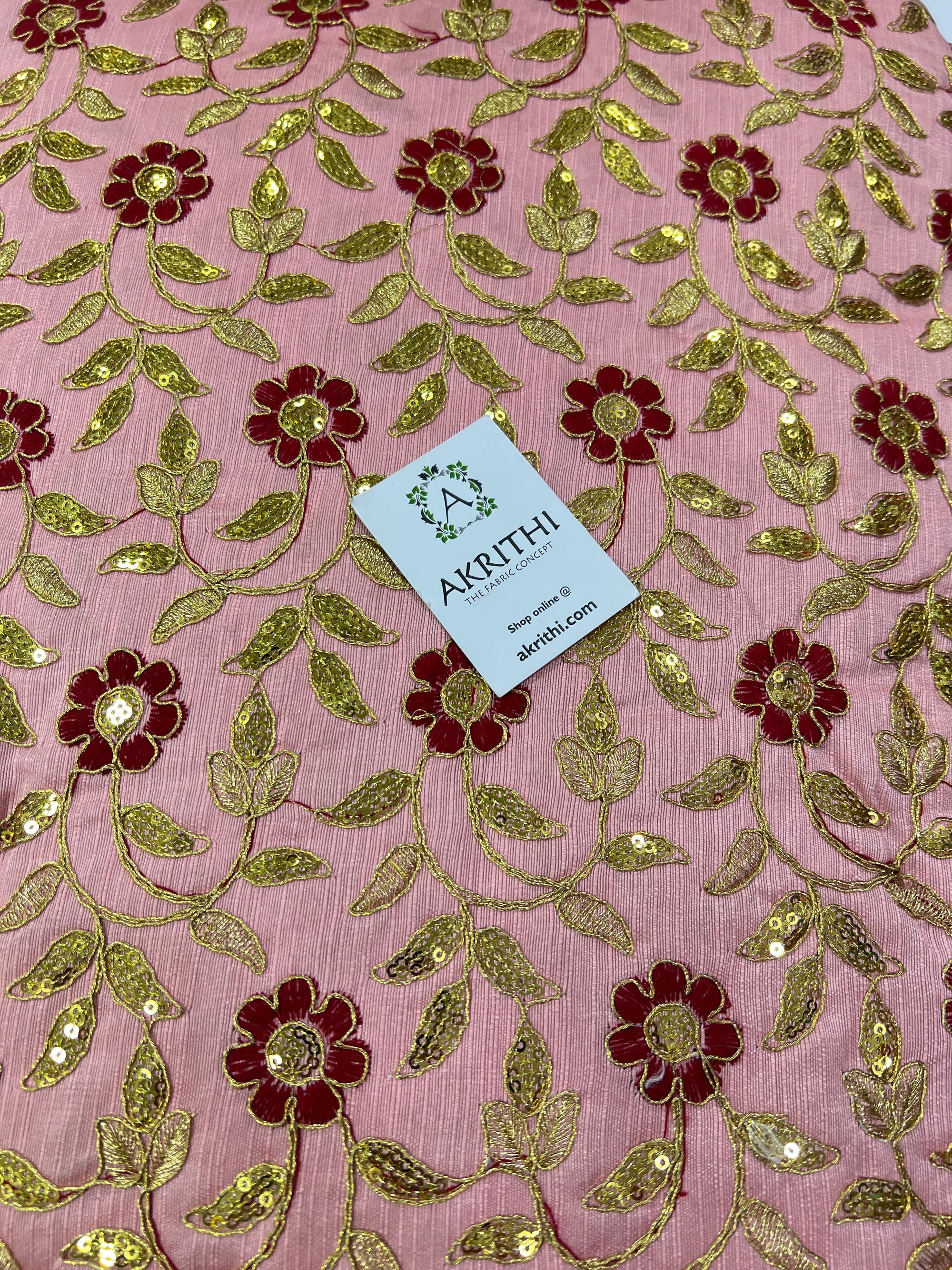 Embroidery on raw silk fabric