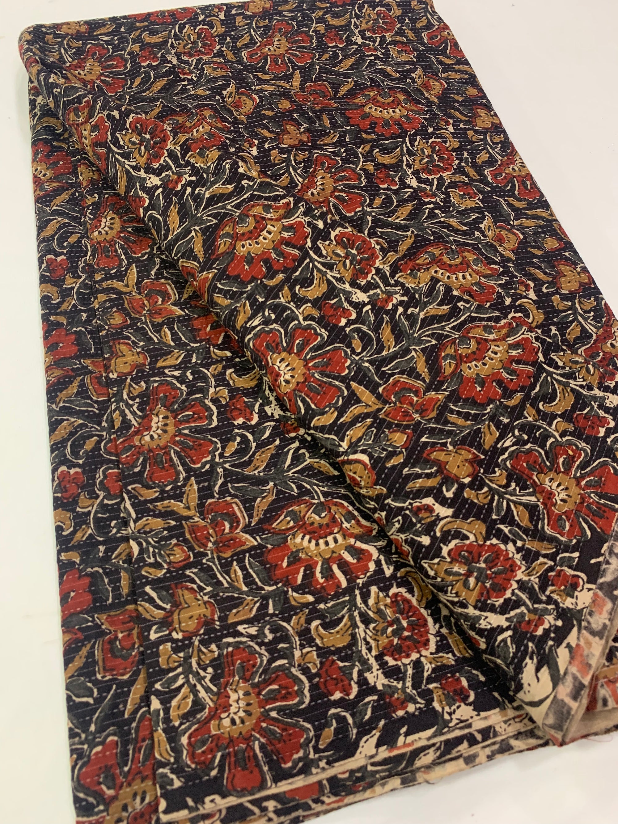 Hand block Kalamkari Printed Kantha pure cotton fabric