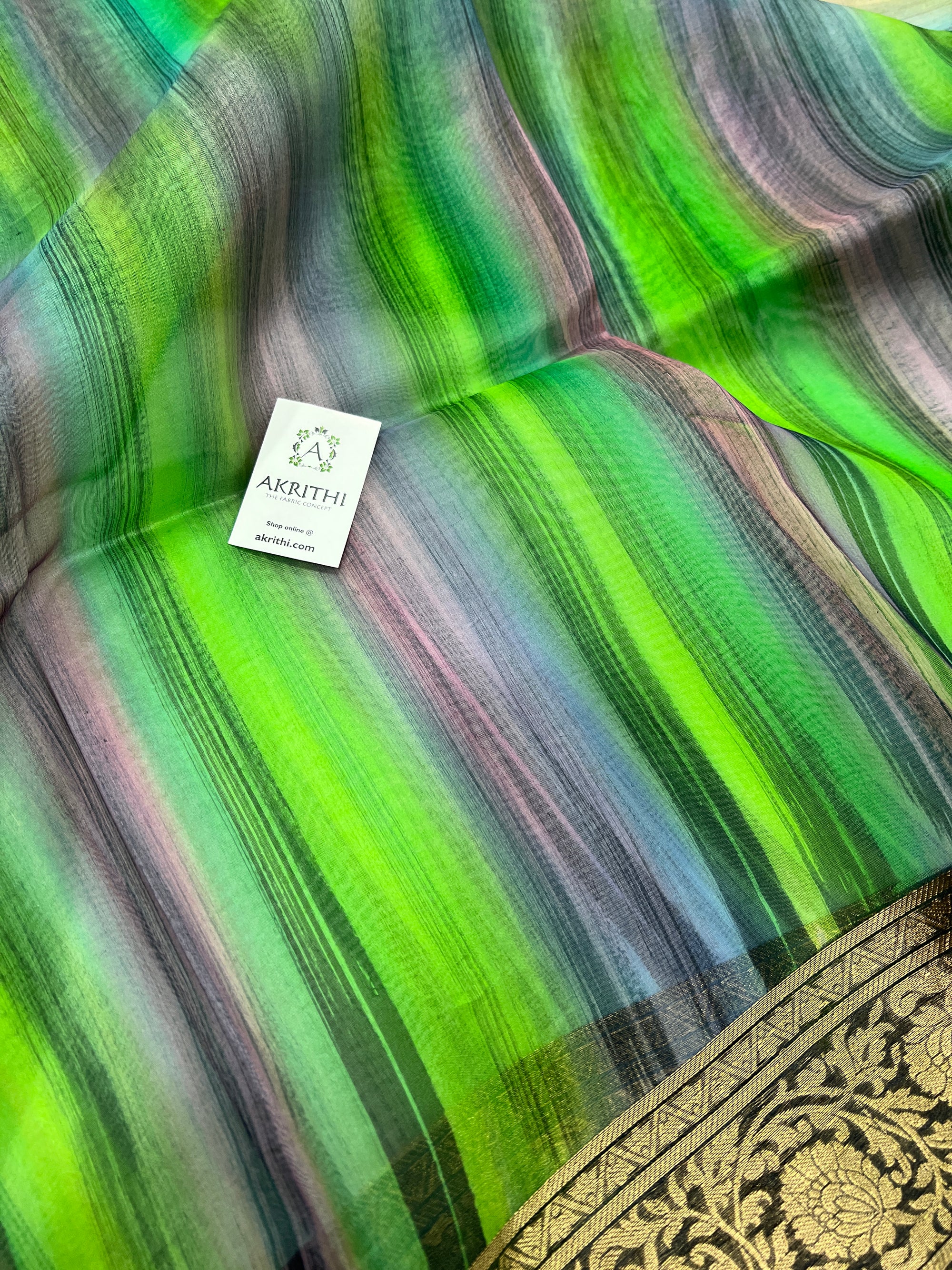 Hand brushed pure silk organza saree