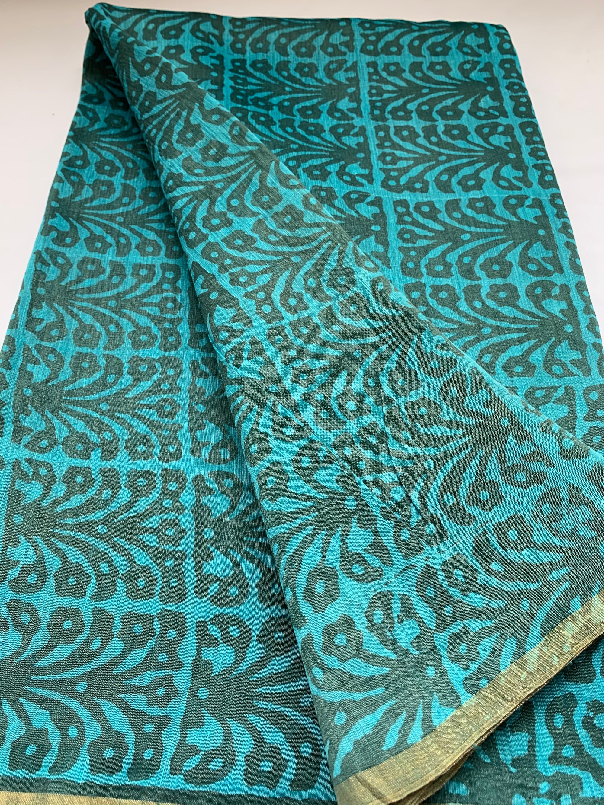 Handloom Printed pure linen silk fabric 40 cms cut