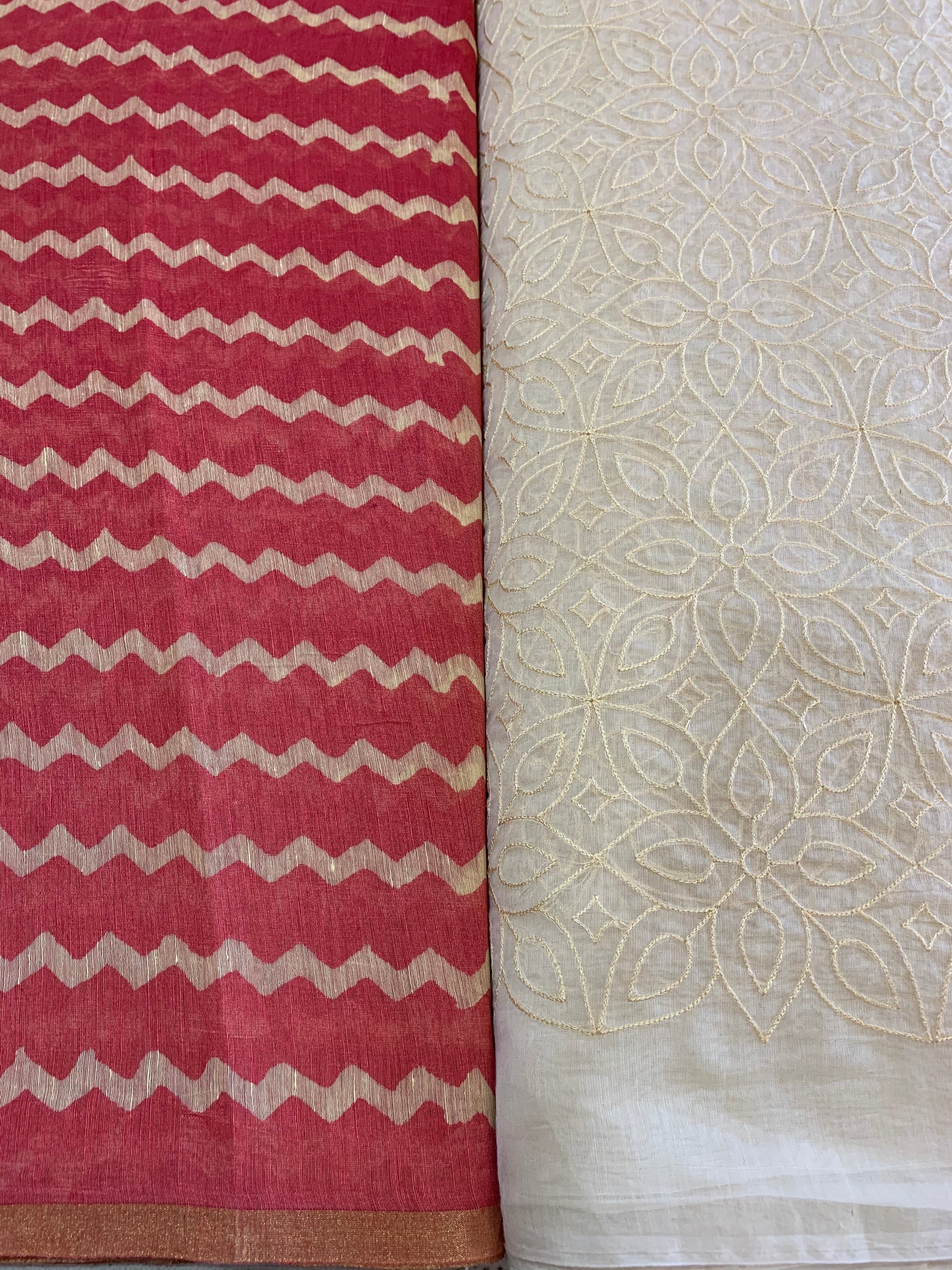 Pure linen silk saree with embroidered blouse