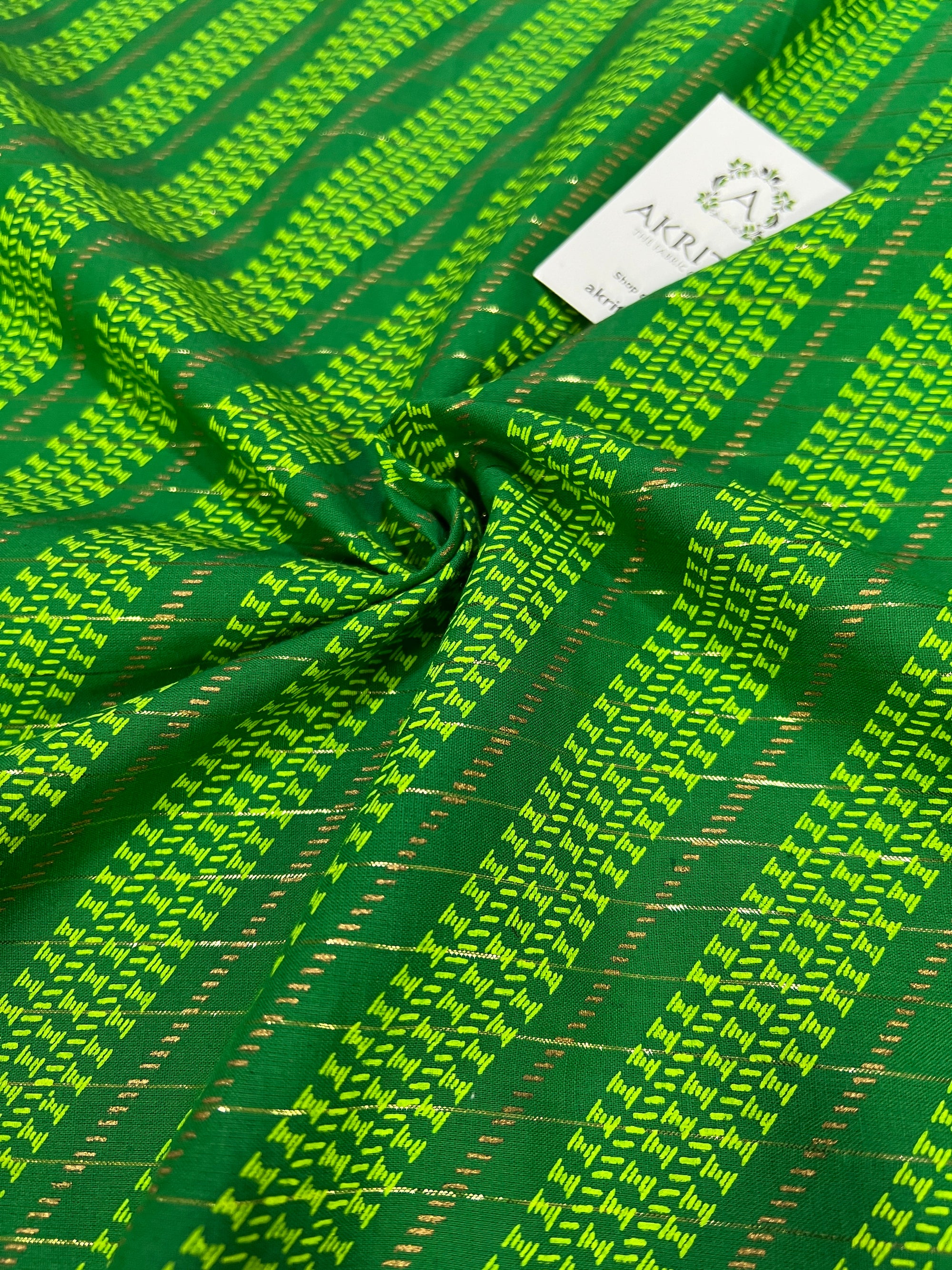 Printed pure cotton with golden zari fabric
