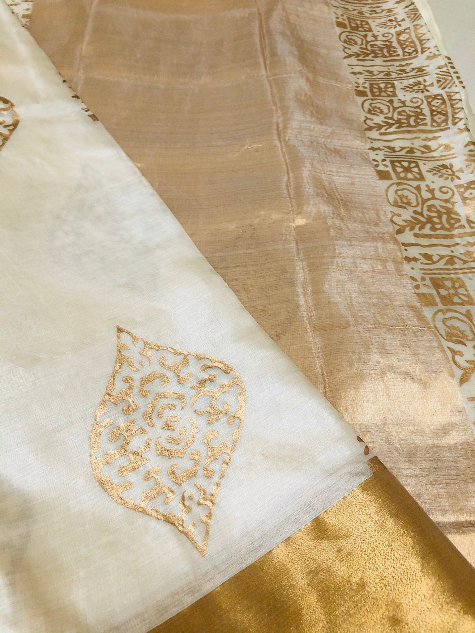 Pure Tussar silk saree with block print