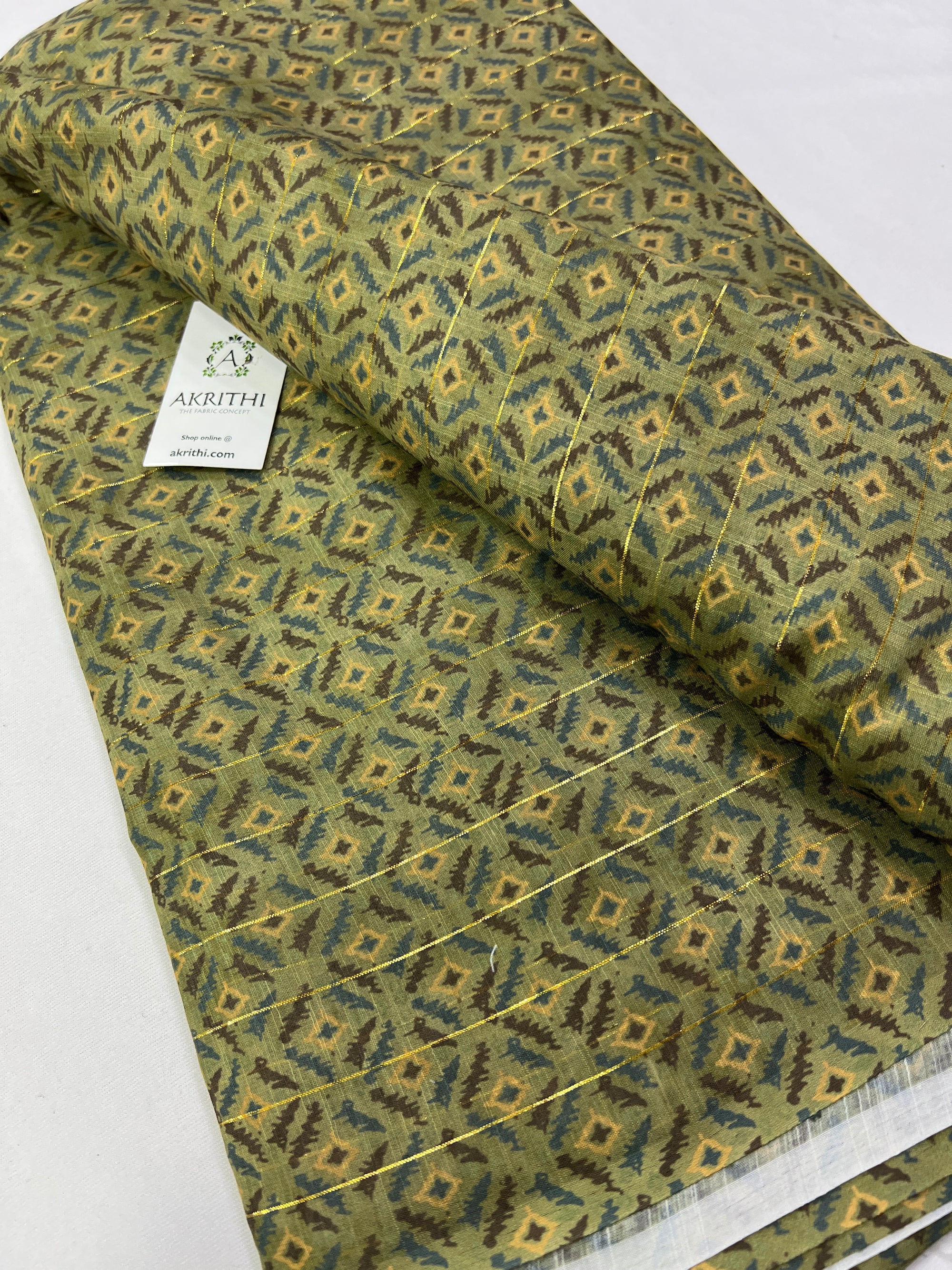 Digital printed munga cotton fabric with Zari lines