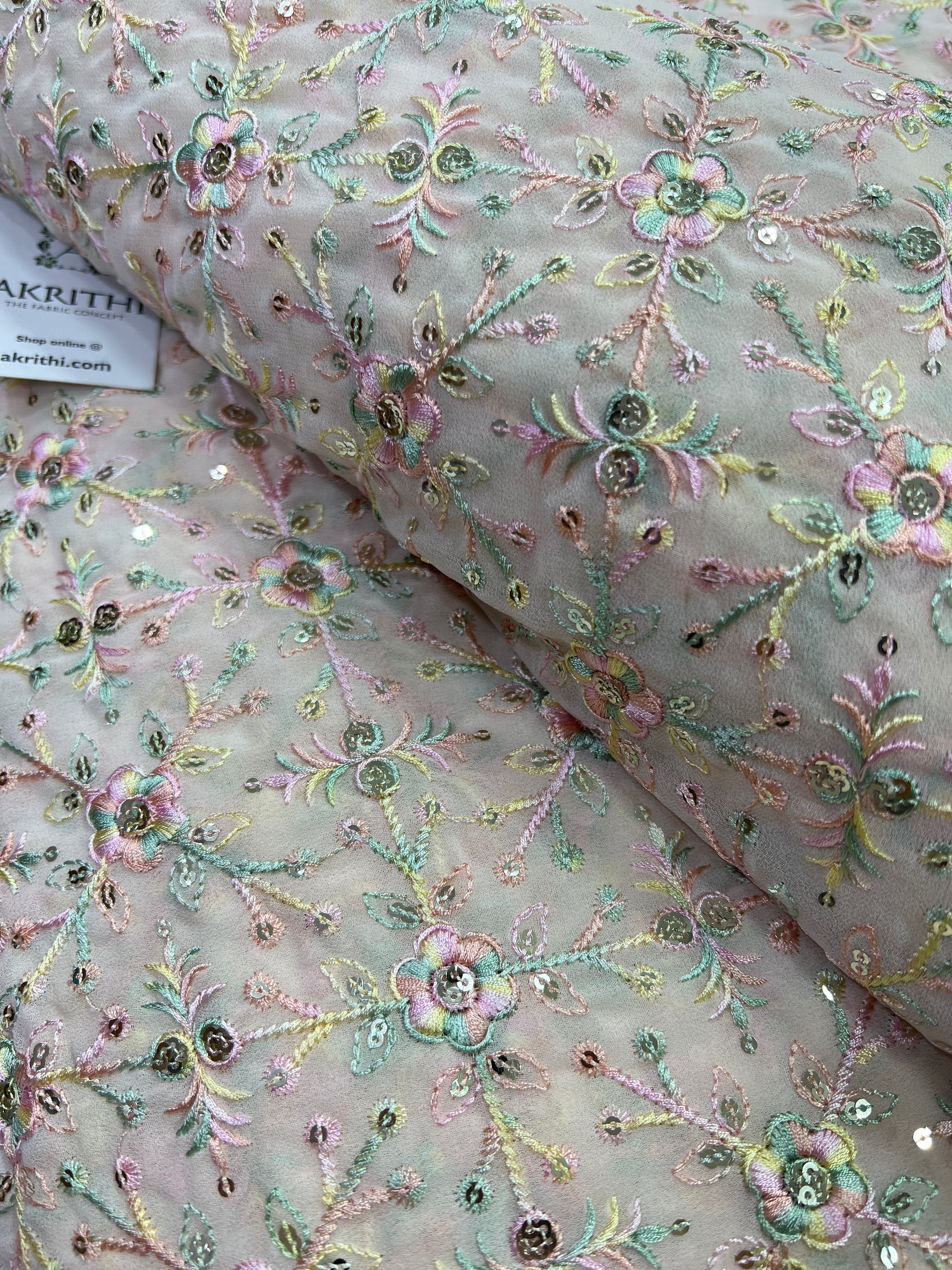 Embroidery on georgette fabric 1.4 metres cut