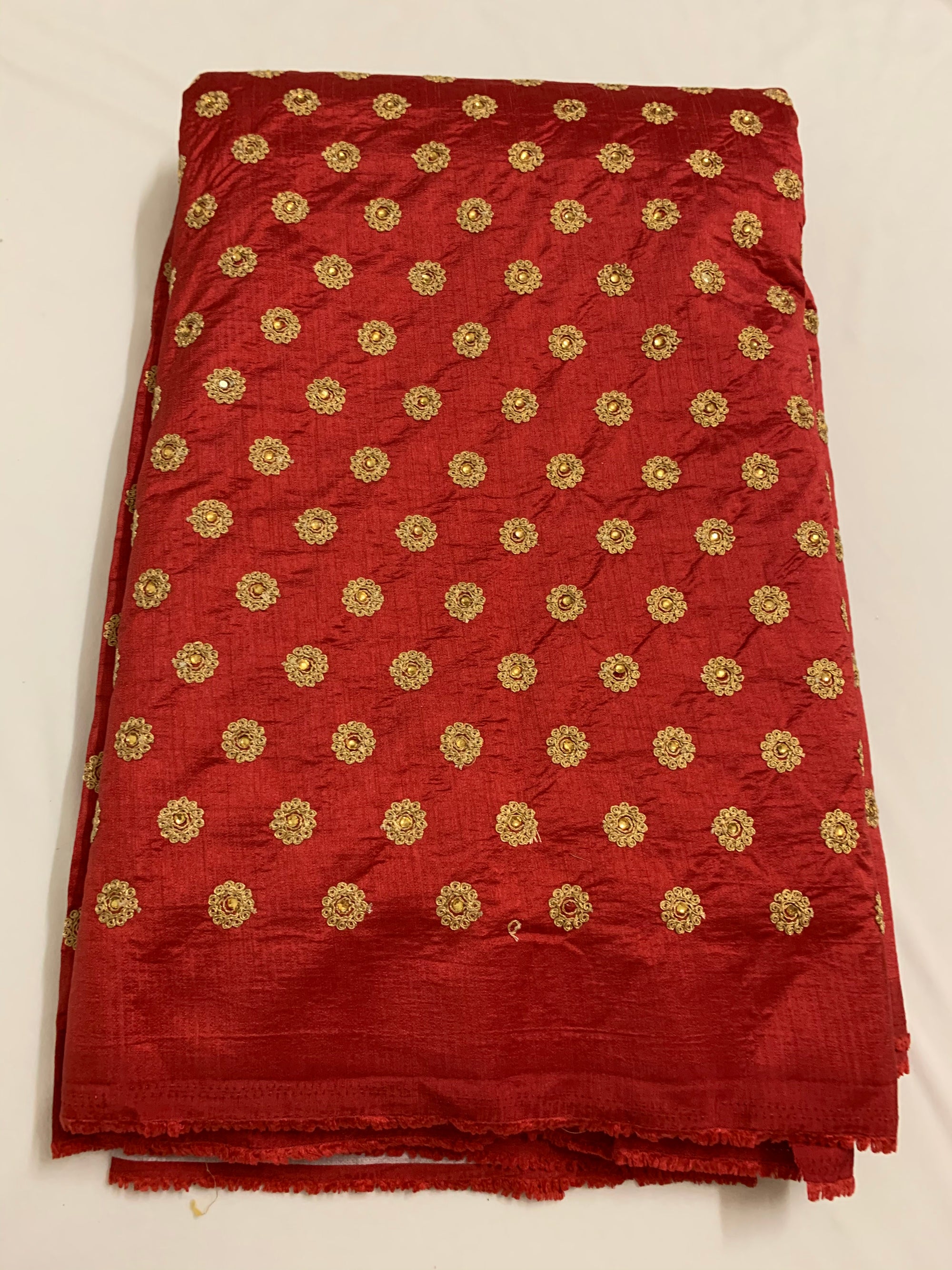 Embroidery on raw silk fabric