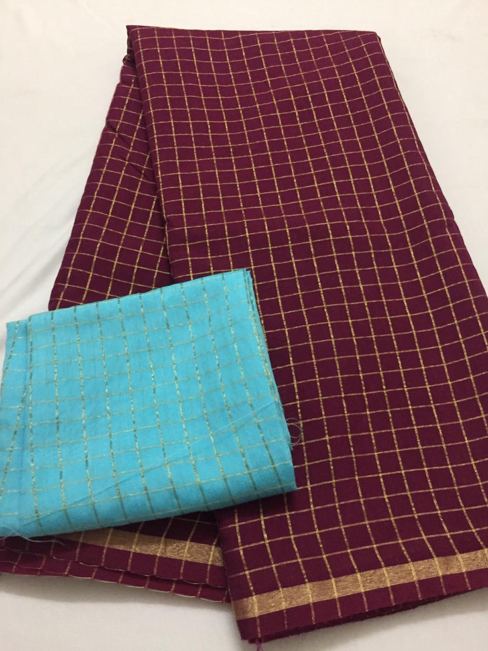 Silk zari checks saree with contrast blouse