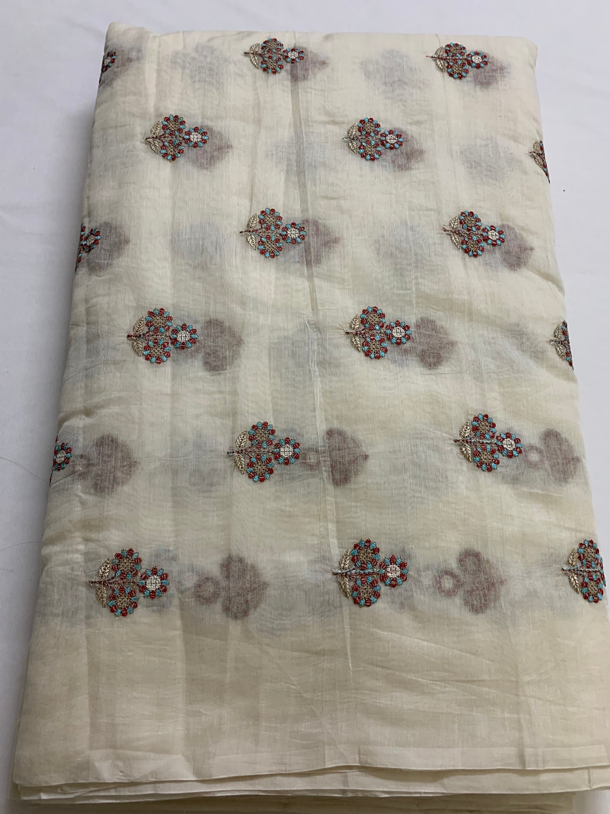 HANDLOOM MUL CHANDERI EMBROIDERED FABRIC