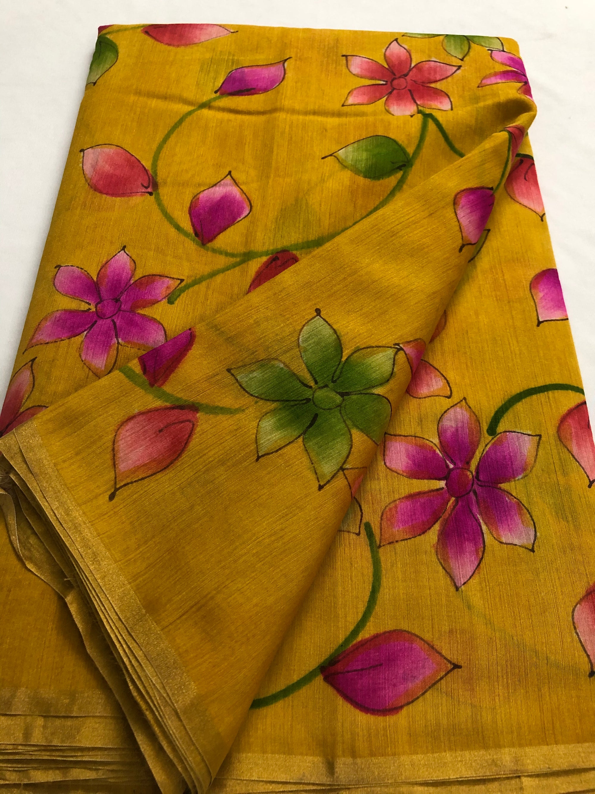 Hand Painted handloom pure munga silk fabric