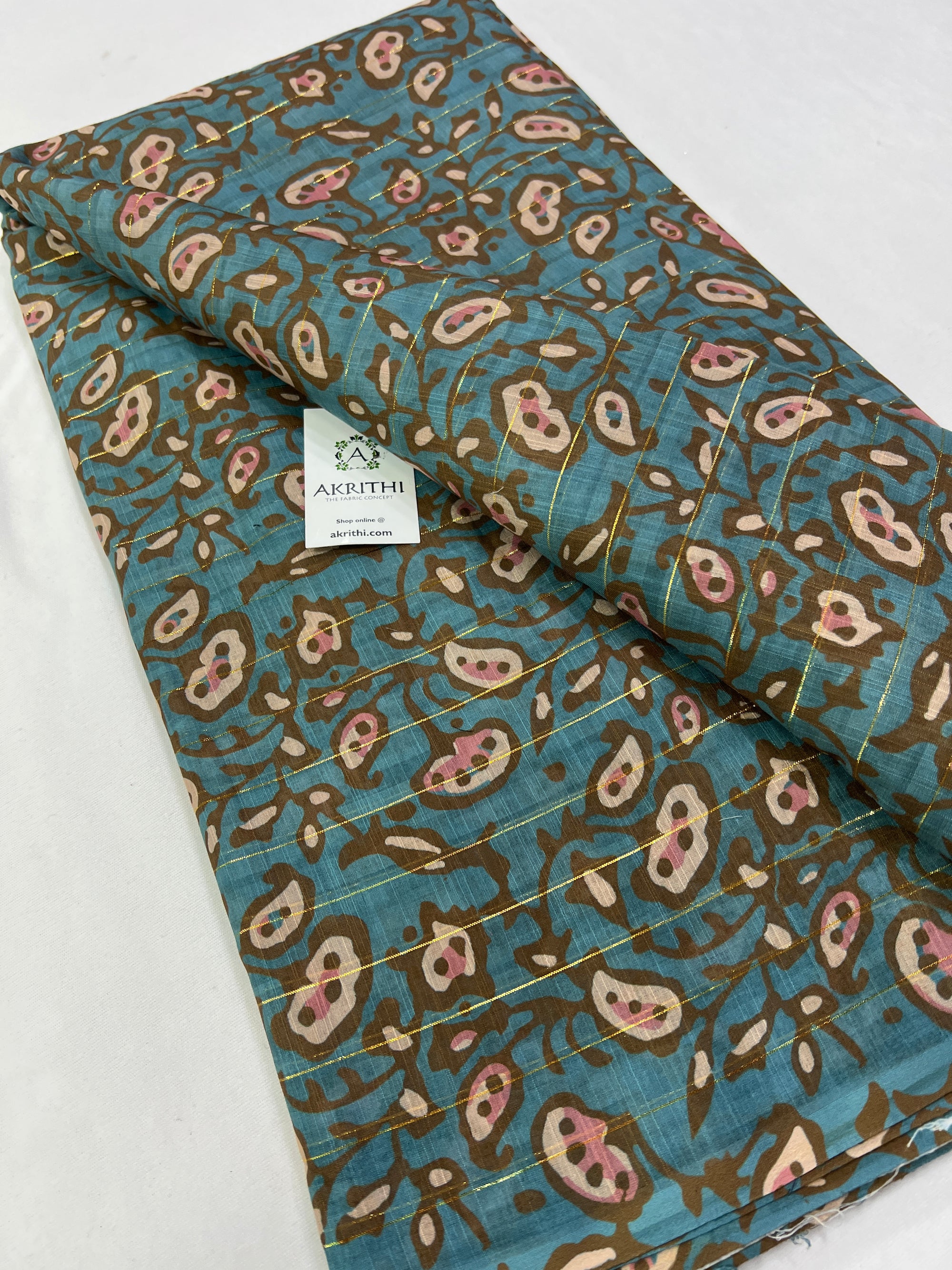 Digital printed munga cotton fabric with Zari lines