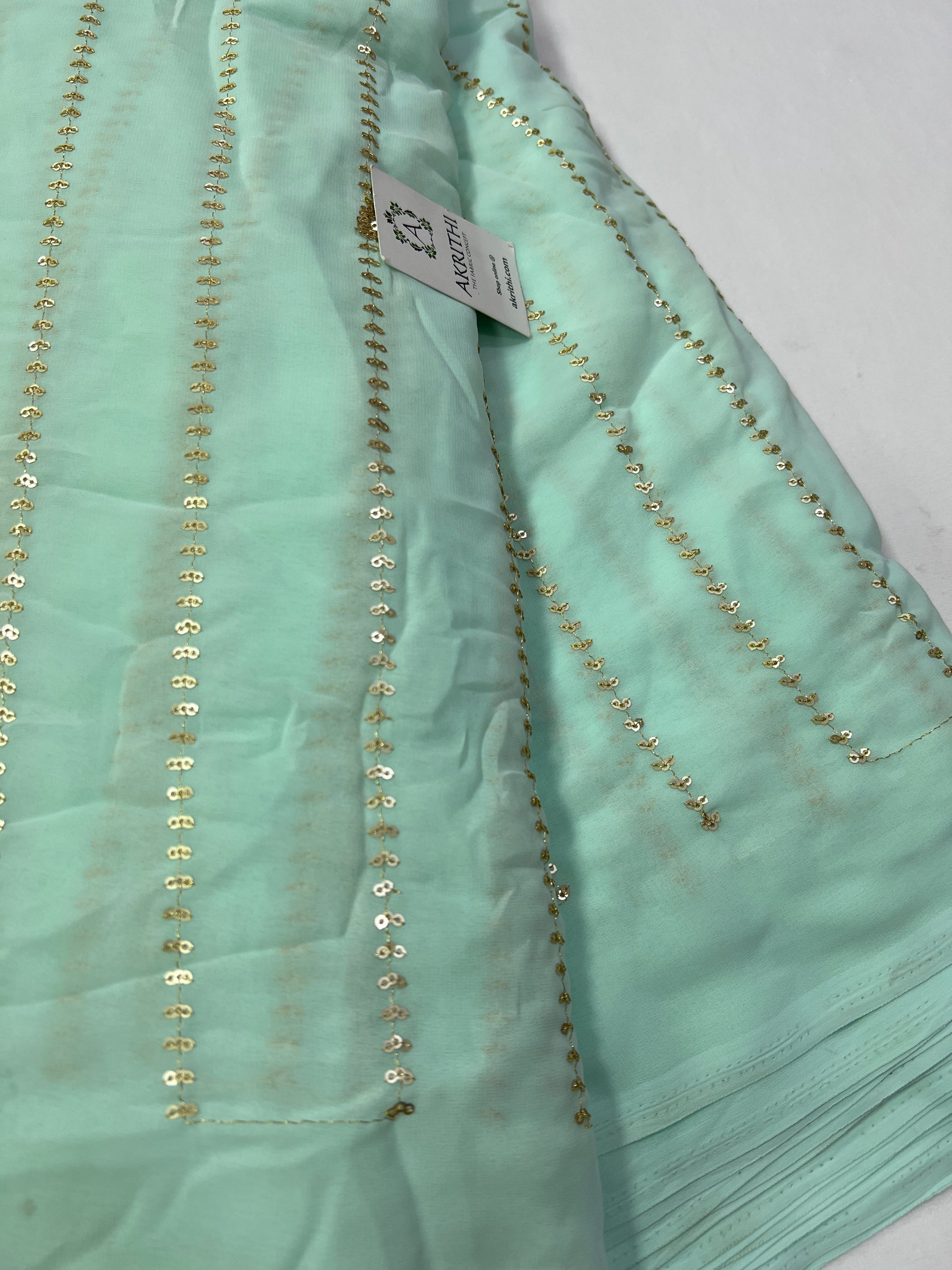 Embroidery on Sea green Georgette fabric