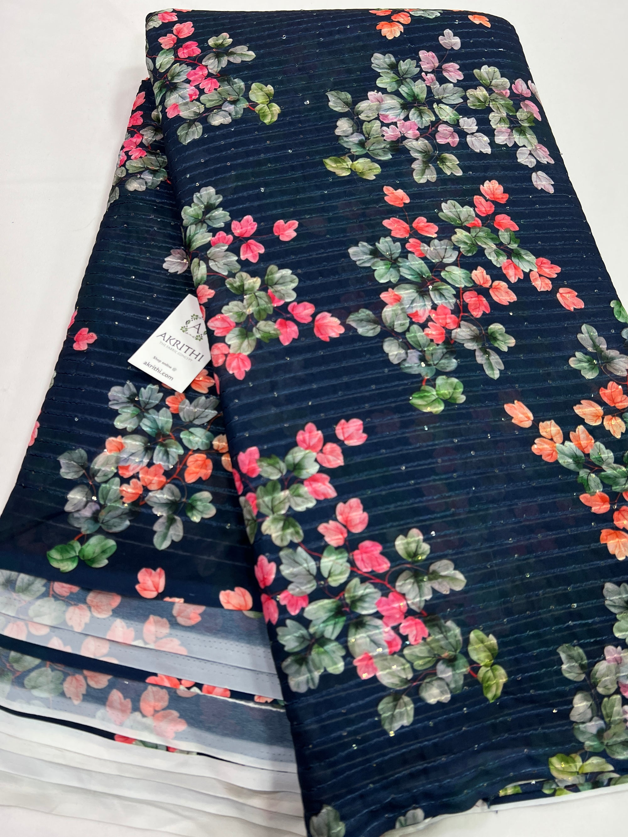 Digital printed georgette fabric with sequins work