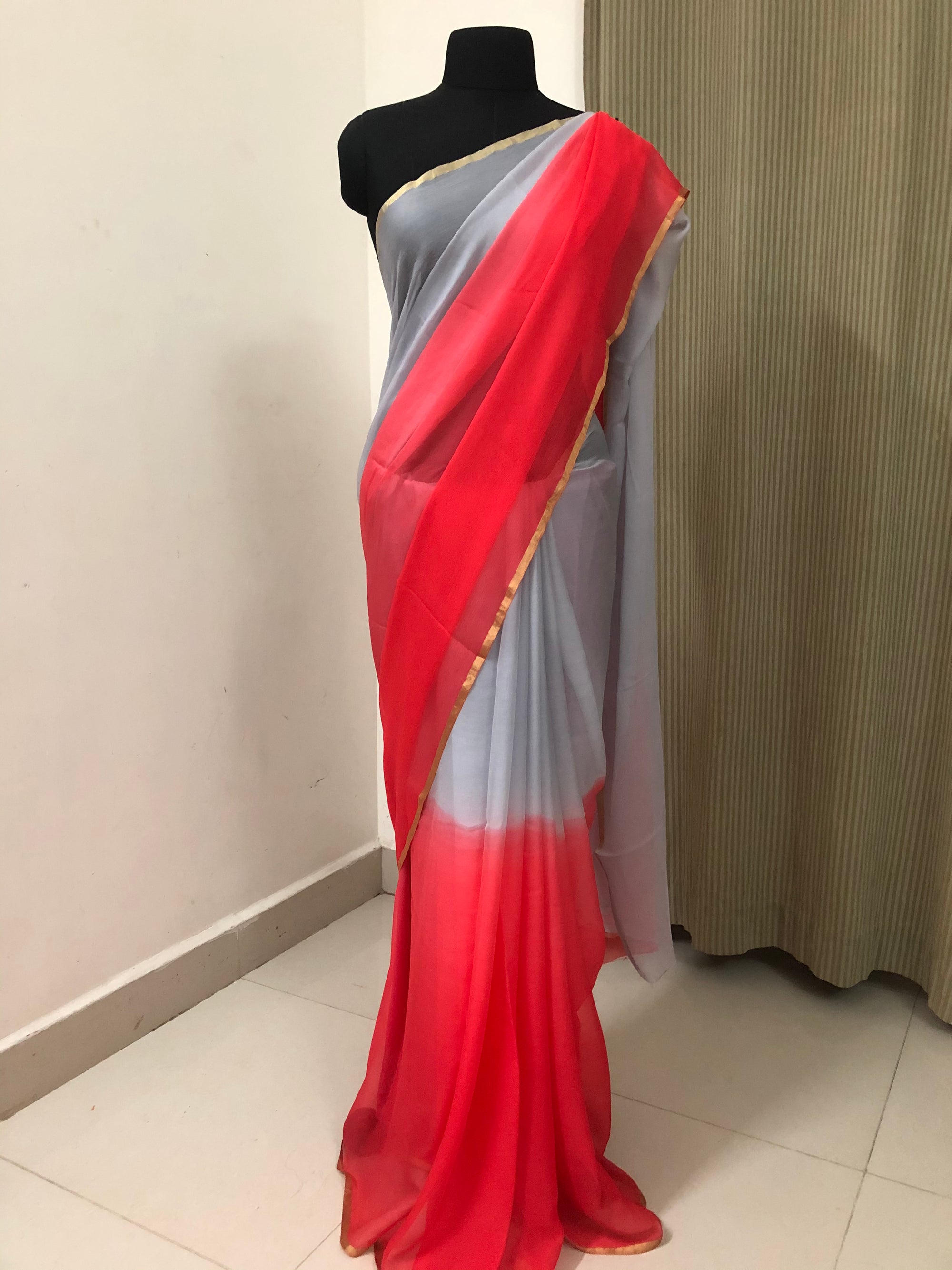 Multi shaded pure silk chiffon saree