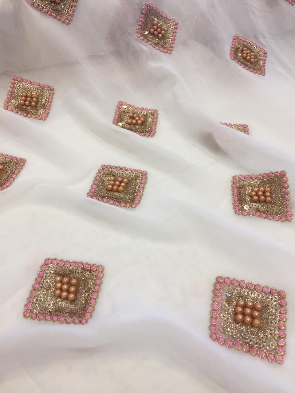 Embroidery on dyeable georgette fabric