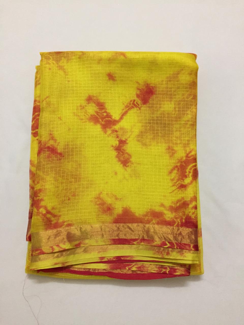 Pure silk Kota tie and dye fabric without zari border