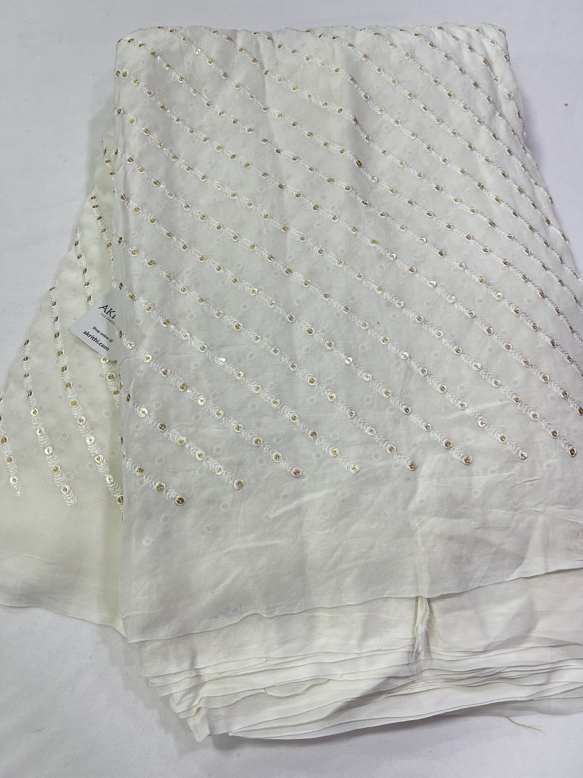 Sequins Embroidery on dyeable white Georgette fabric