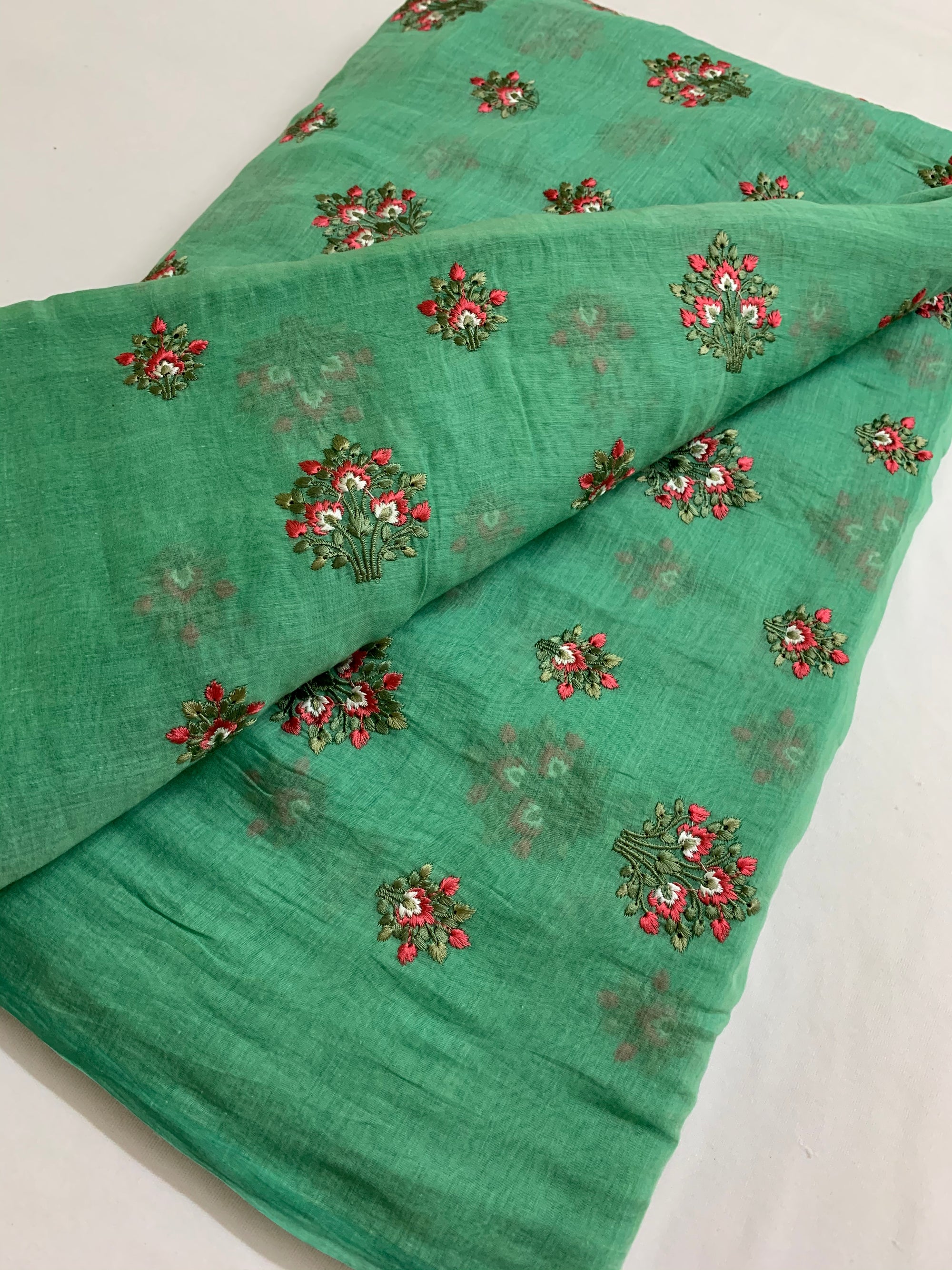 HANDLOOM MUL CHANDERI EMBROIDERED FABRIC