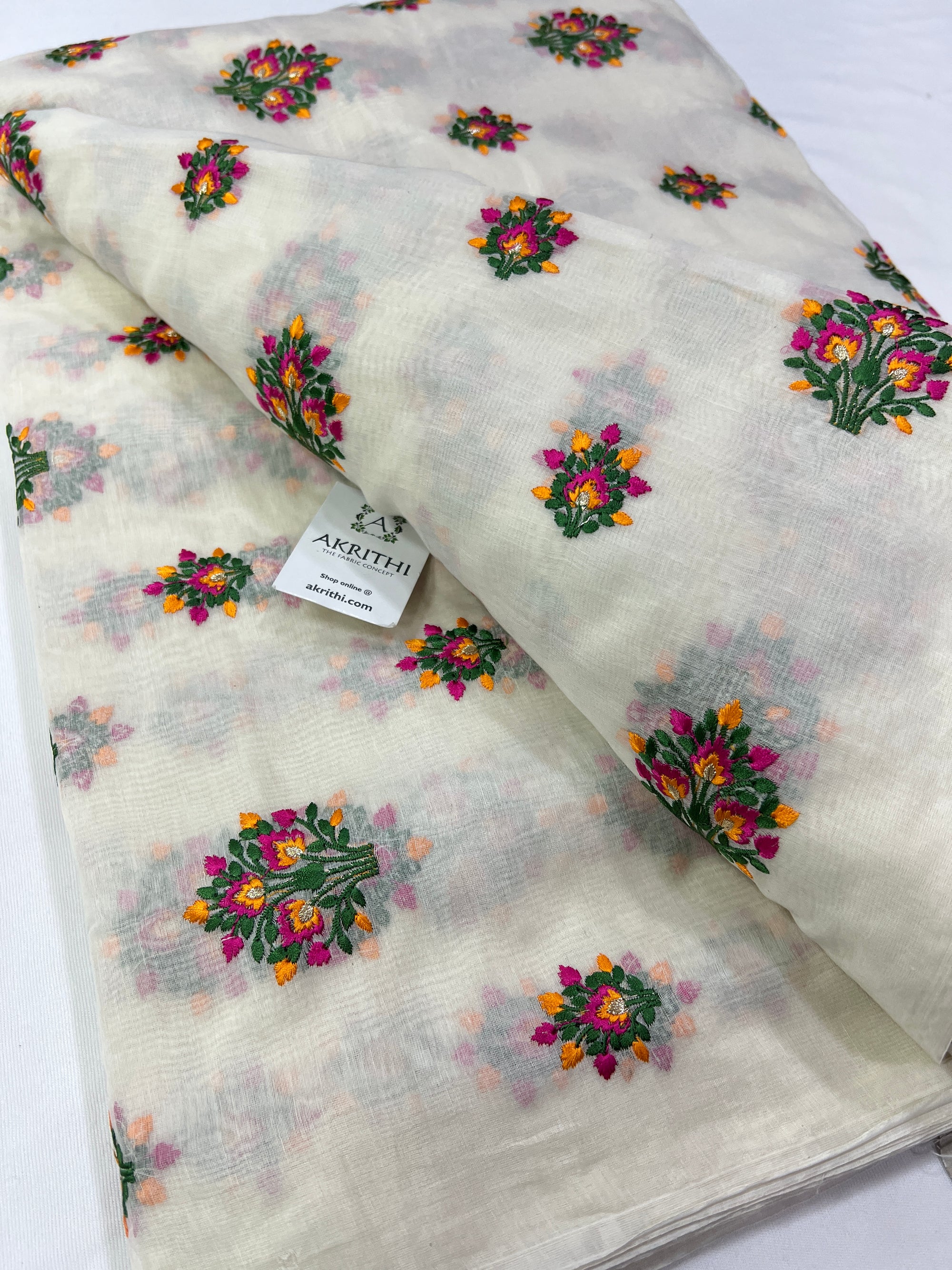 HANDLOOM MUL CHANDERI EMBROIDERED FABRIC