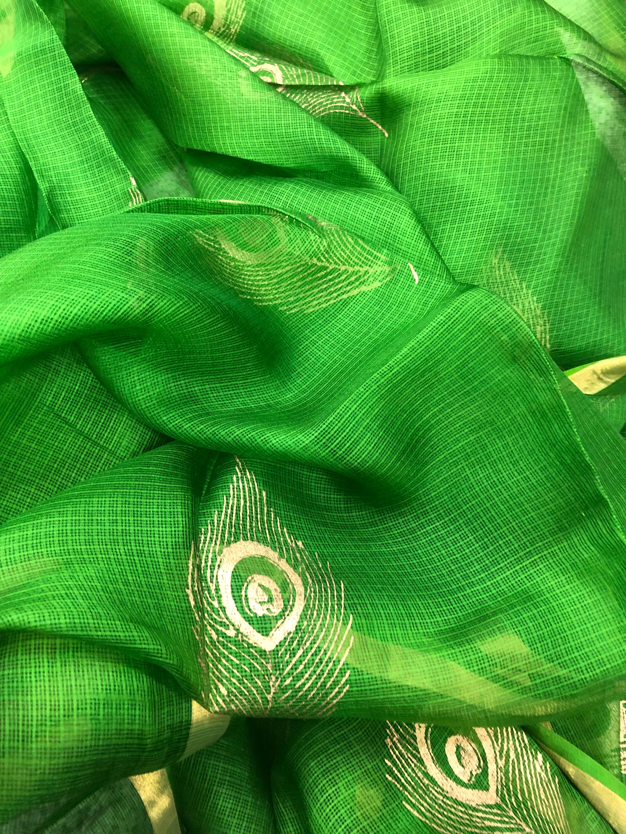 Block printed pure kota silk saree