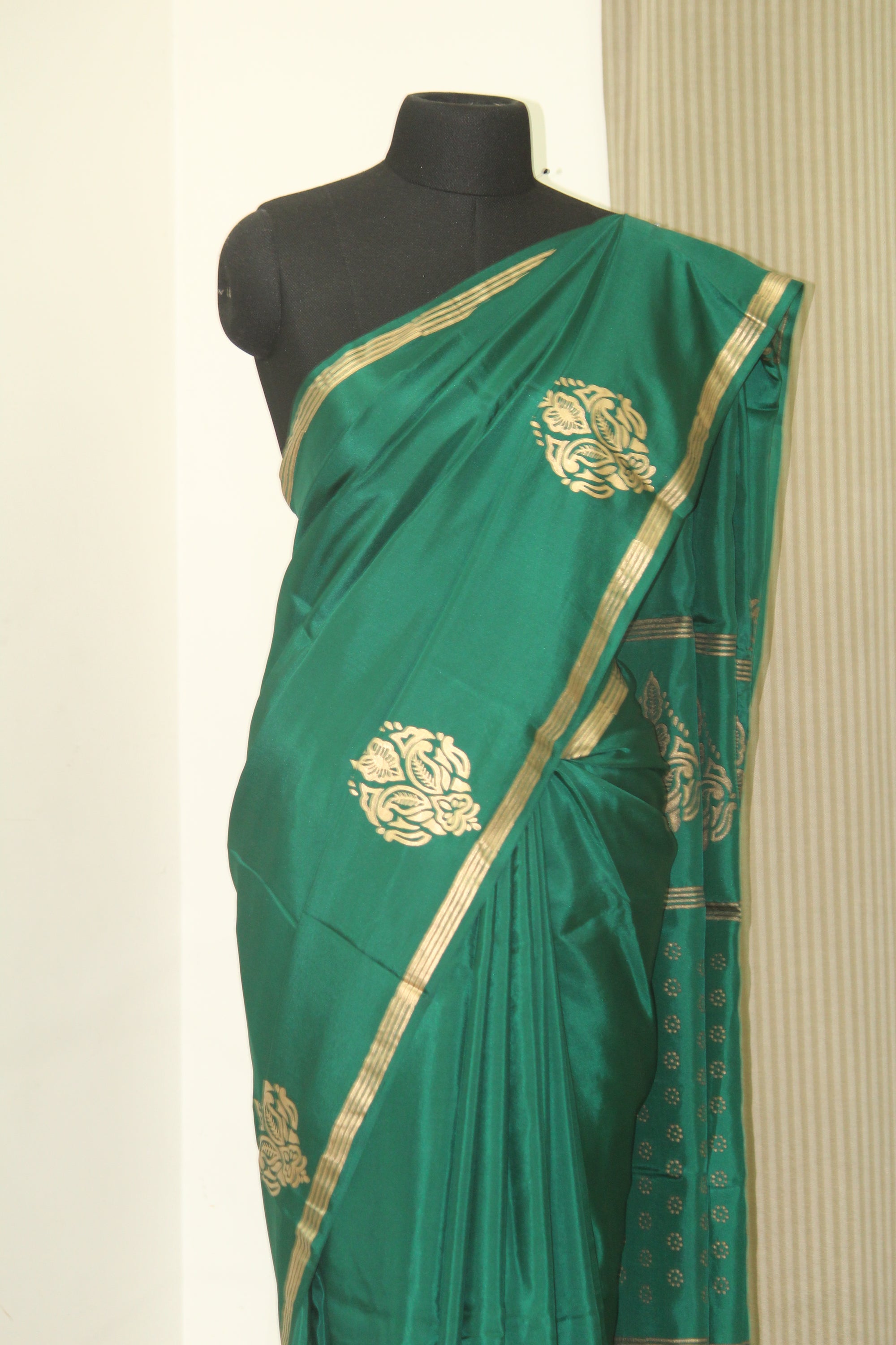 Block printed pure habutai silk saree