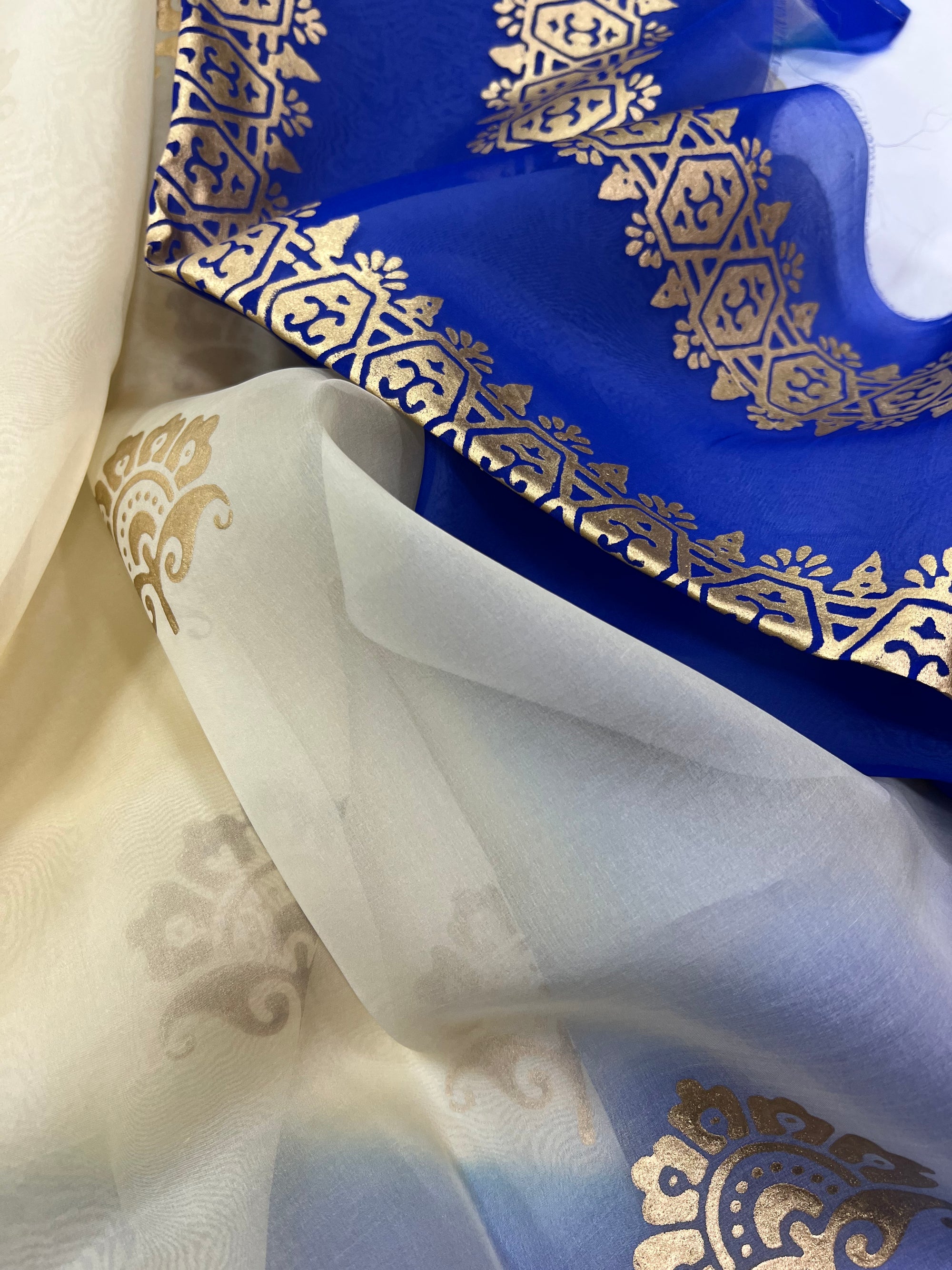 BLOCK PRINTED PURE SILK ORGANZA SAREE