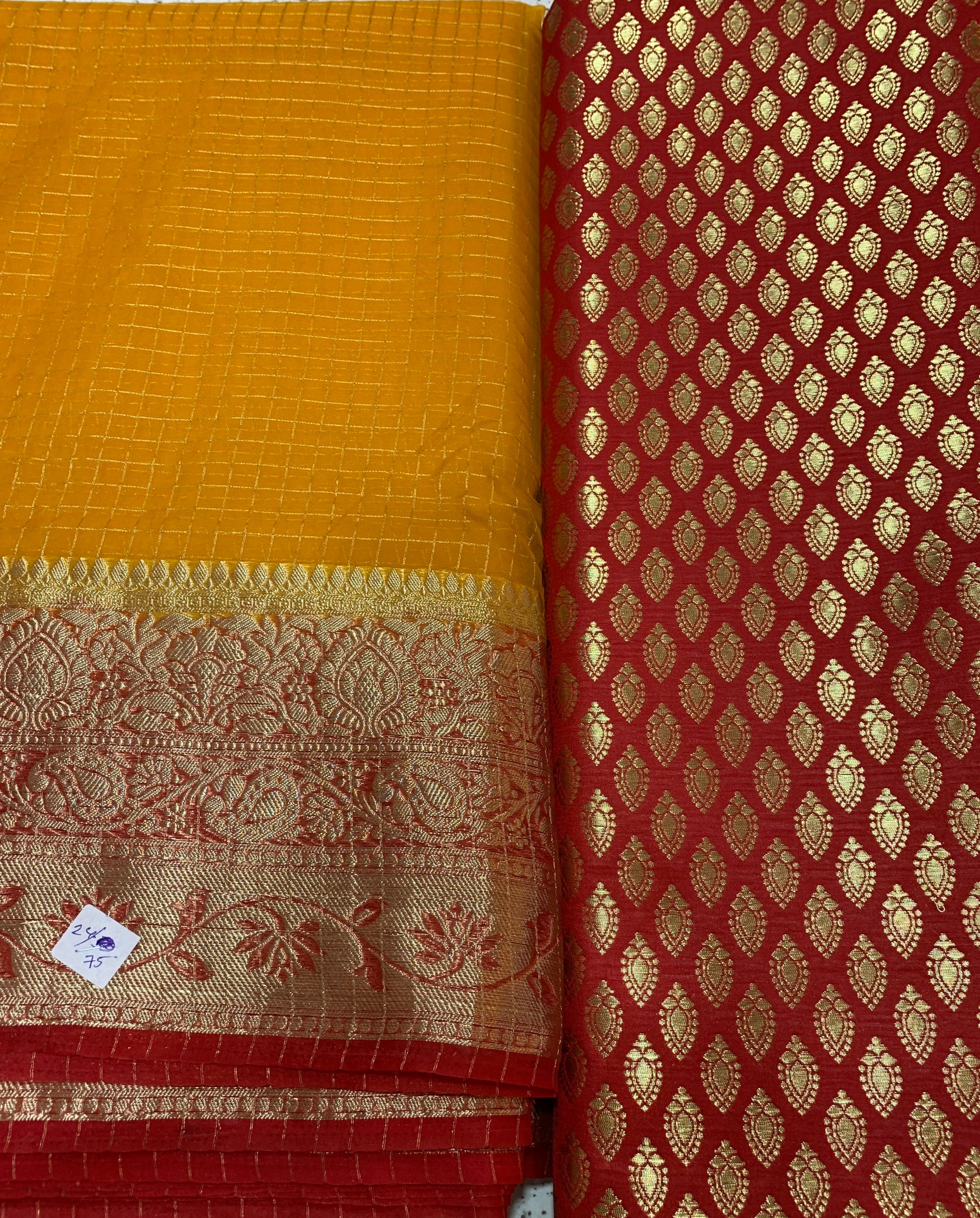 Banarasi fabric with organza checks combo