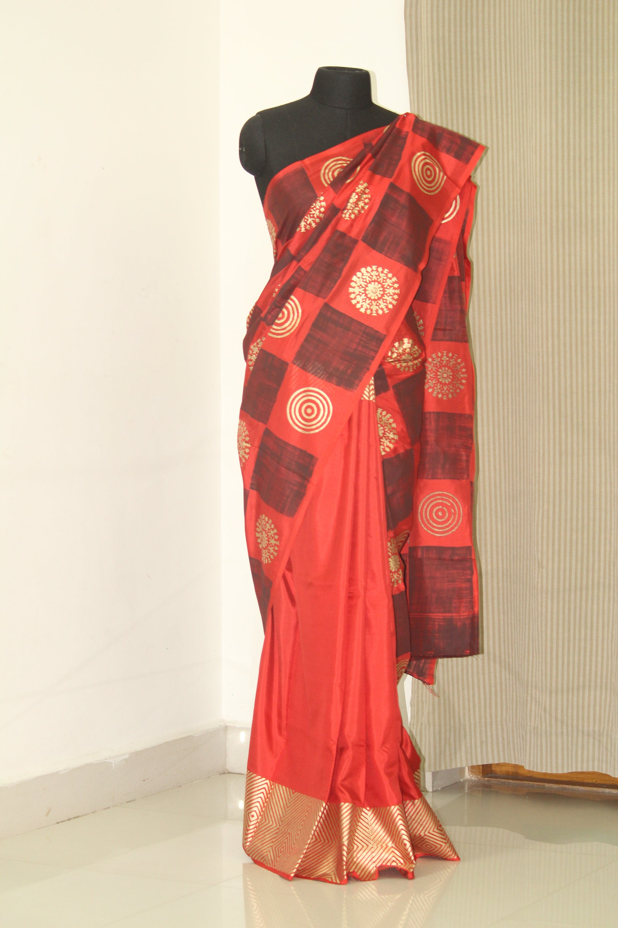 Block printed pure silk saree