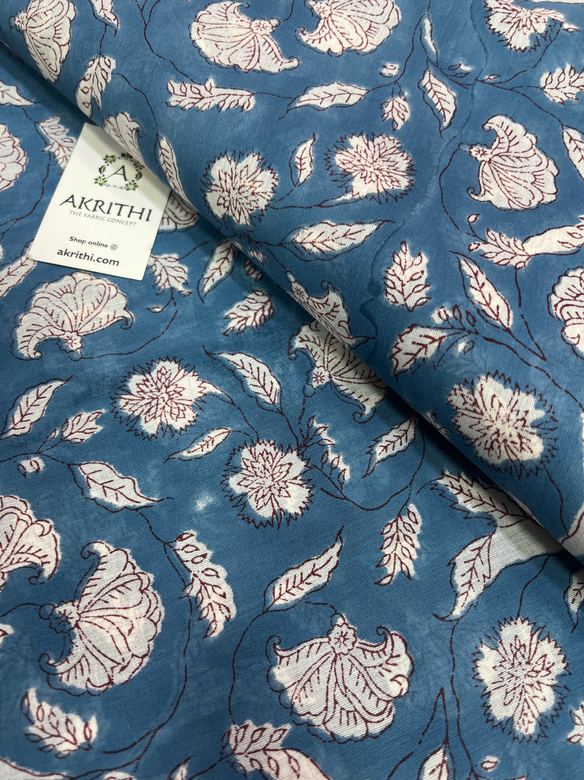 Hand block Printed pure mul cotton fabric