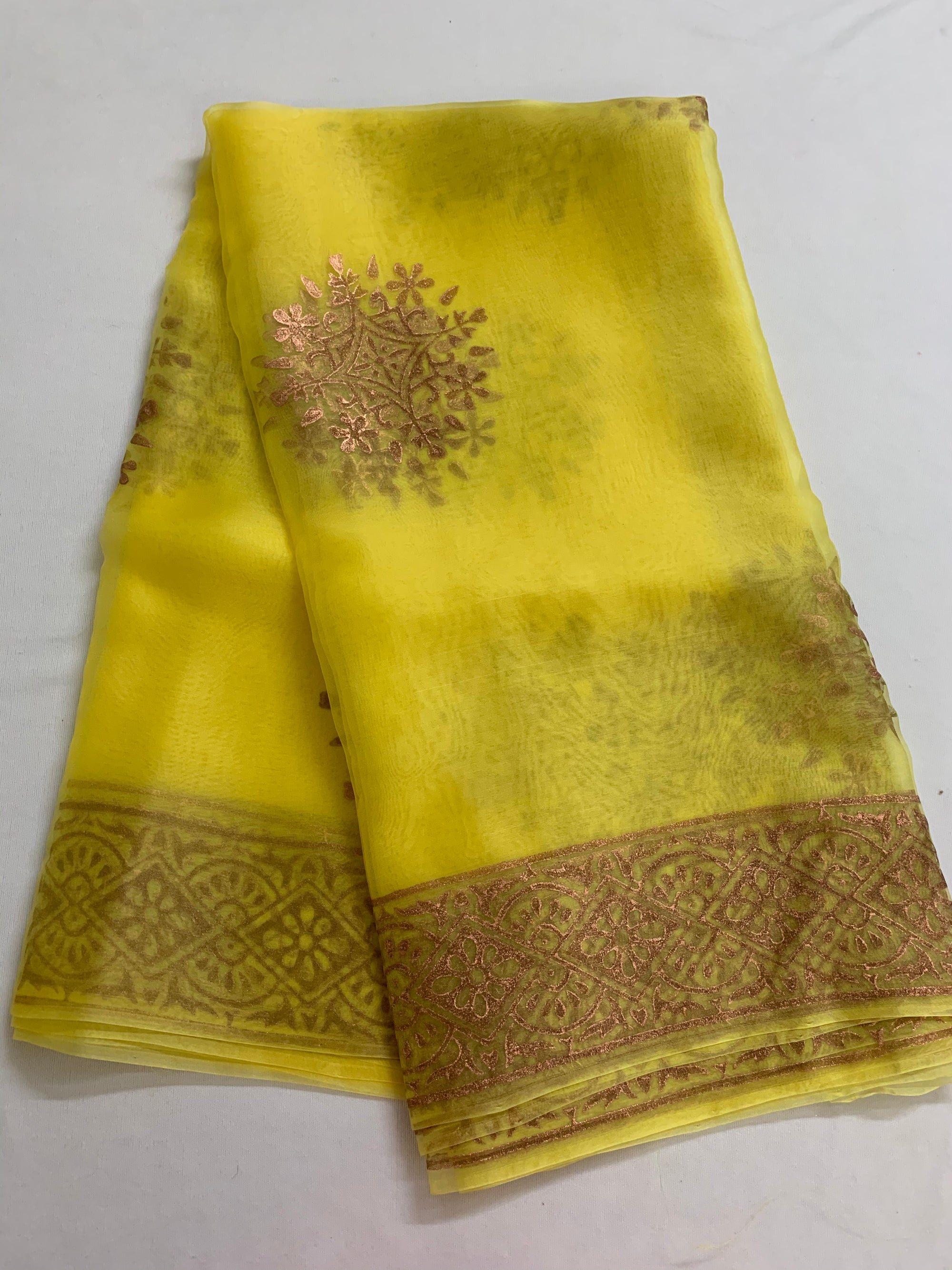 BLOCK PRINTED PURE SILK ORGANZA SAREE