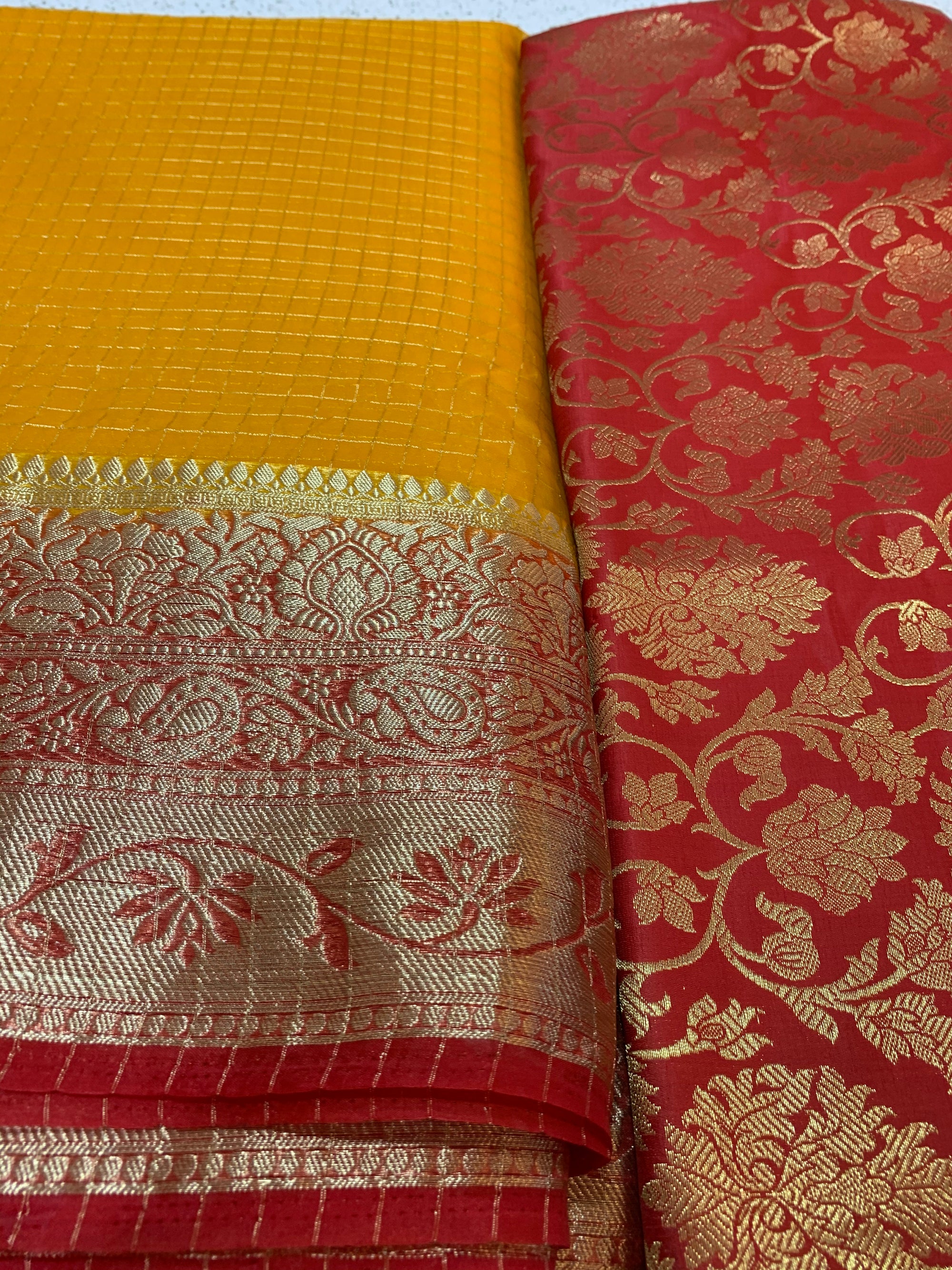 Banarasi fabric with organza checks combo