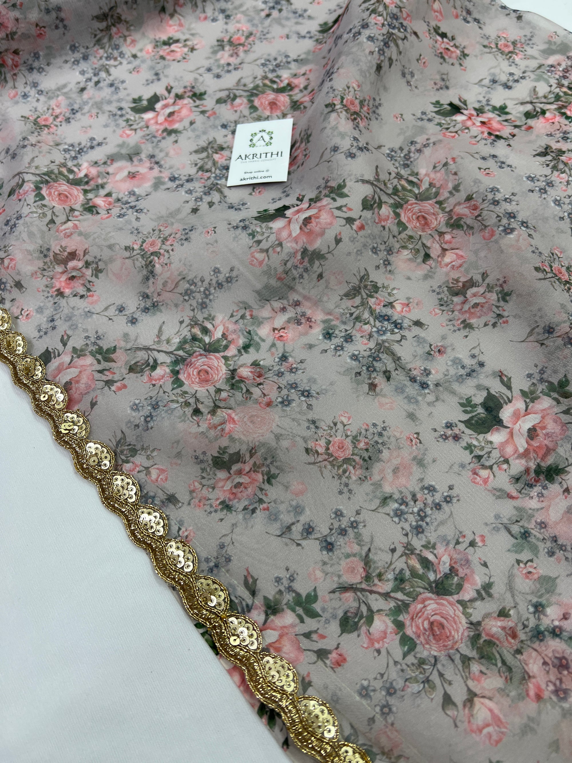 Printed Organza saree with lace