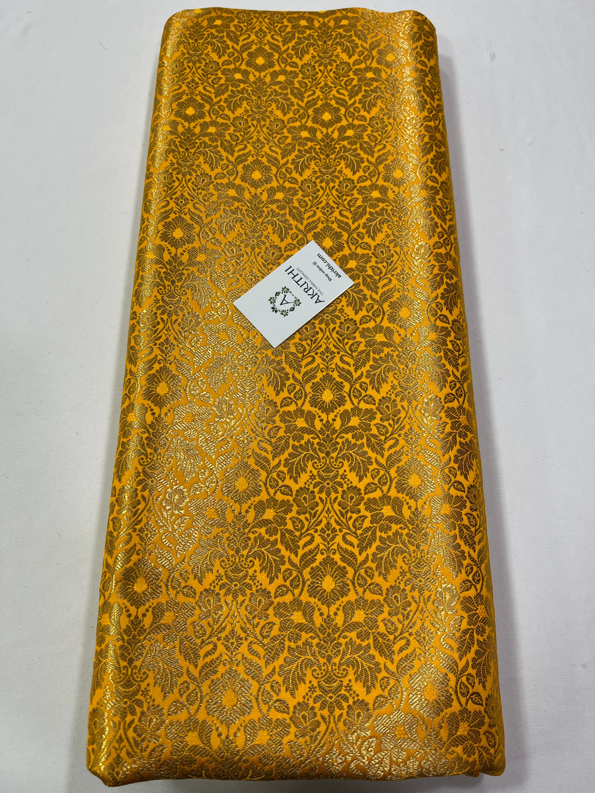 Handloom Banarasi brocade fabric yellow colour