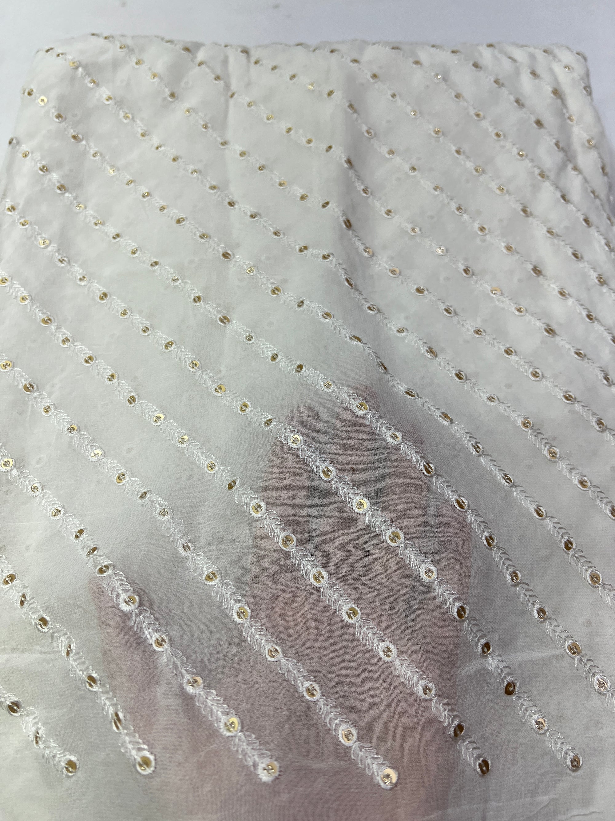 Sequins Embroidery on dyeable white Georgette fabric