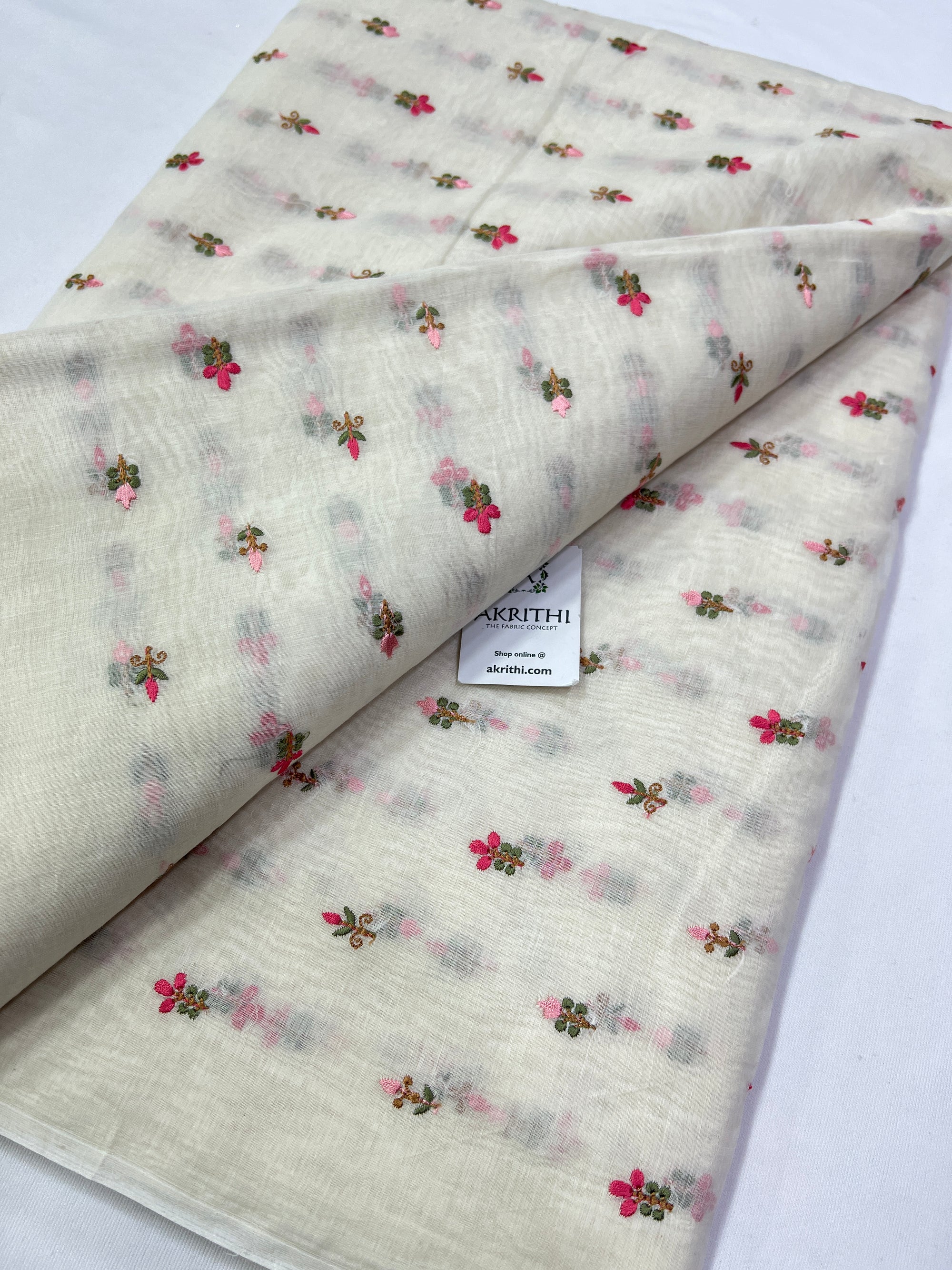 HANDLOOM MUL CHANDERI EMBROIDERED FABRIC