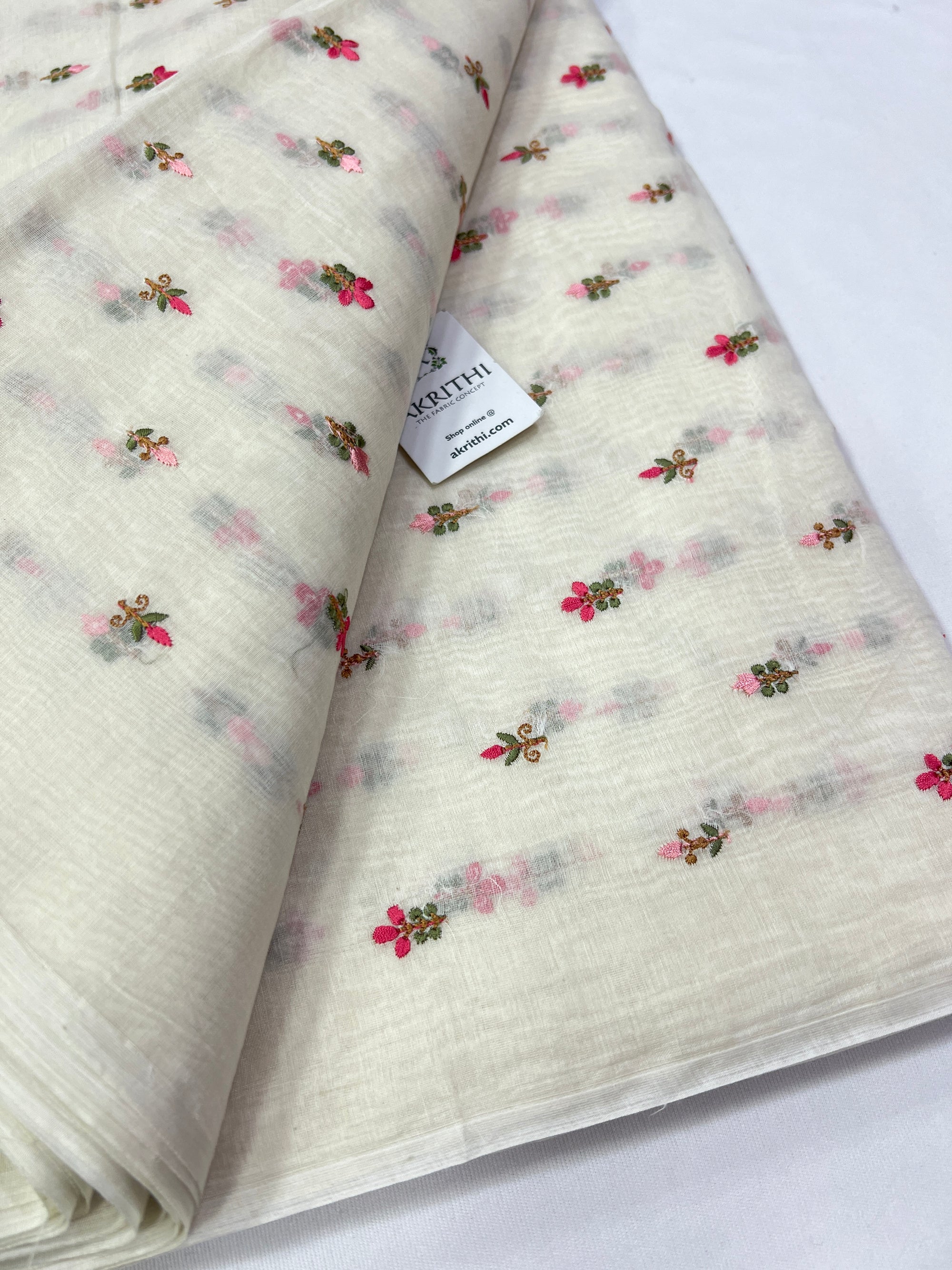 HANDLOOM MUL CHANDERI EMBROIDERED FABRIC