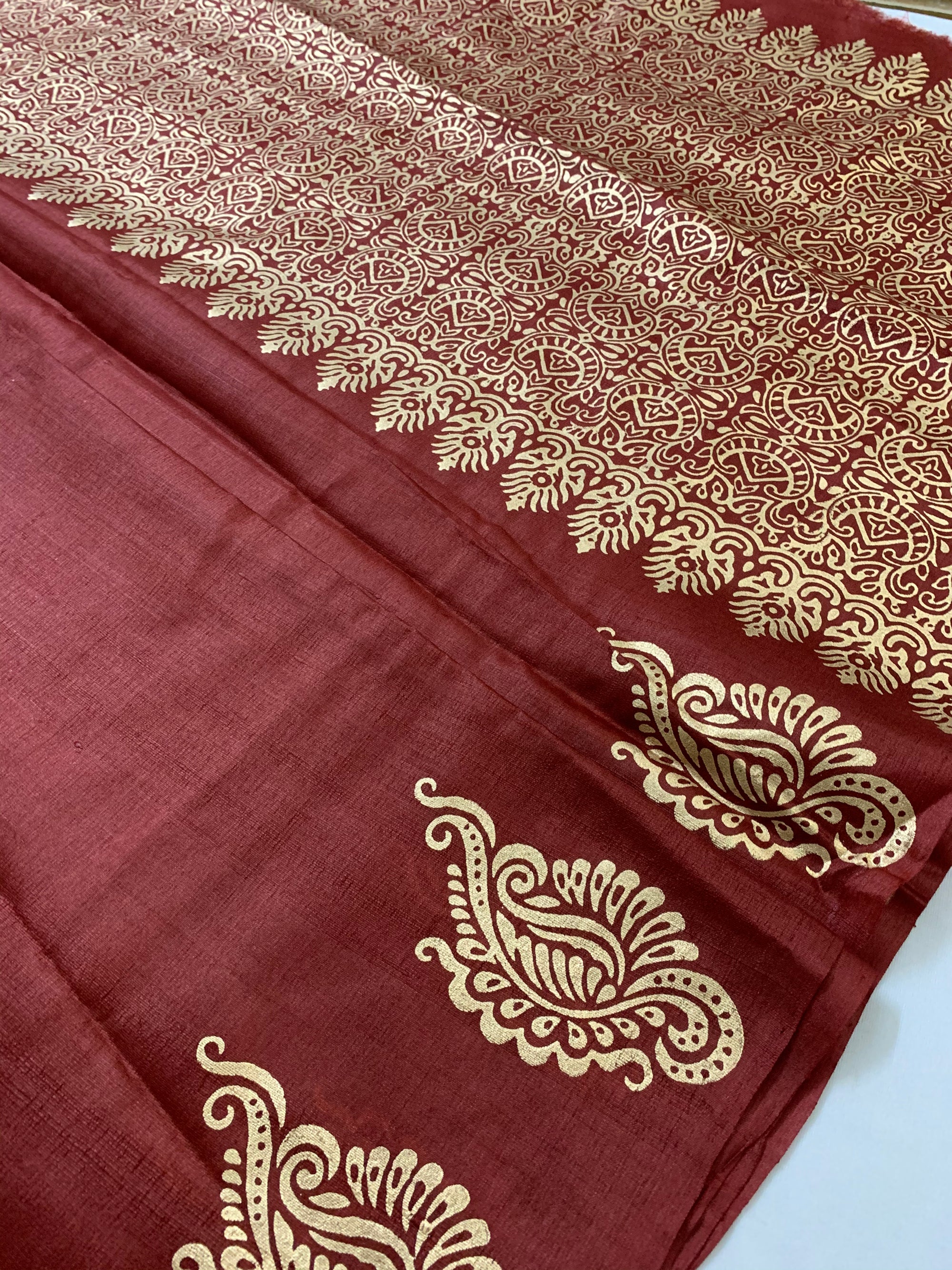Pure Tussar silk saree with block print