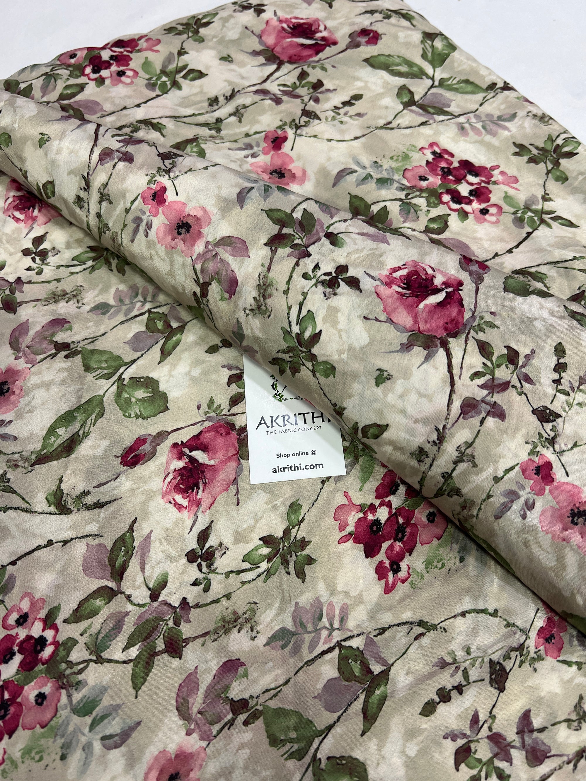 Digital floral printed crepe fabric