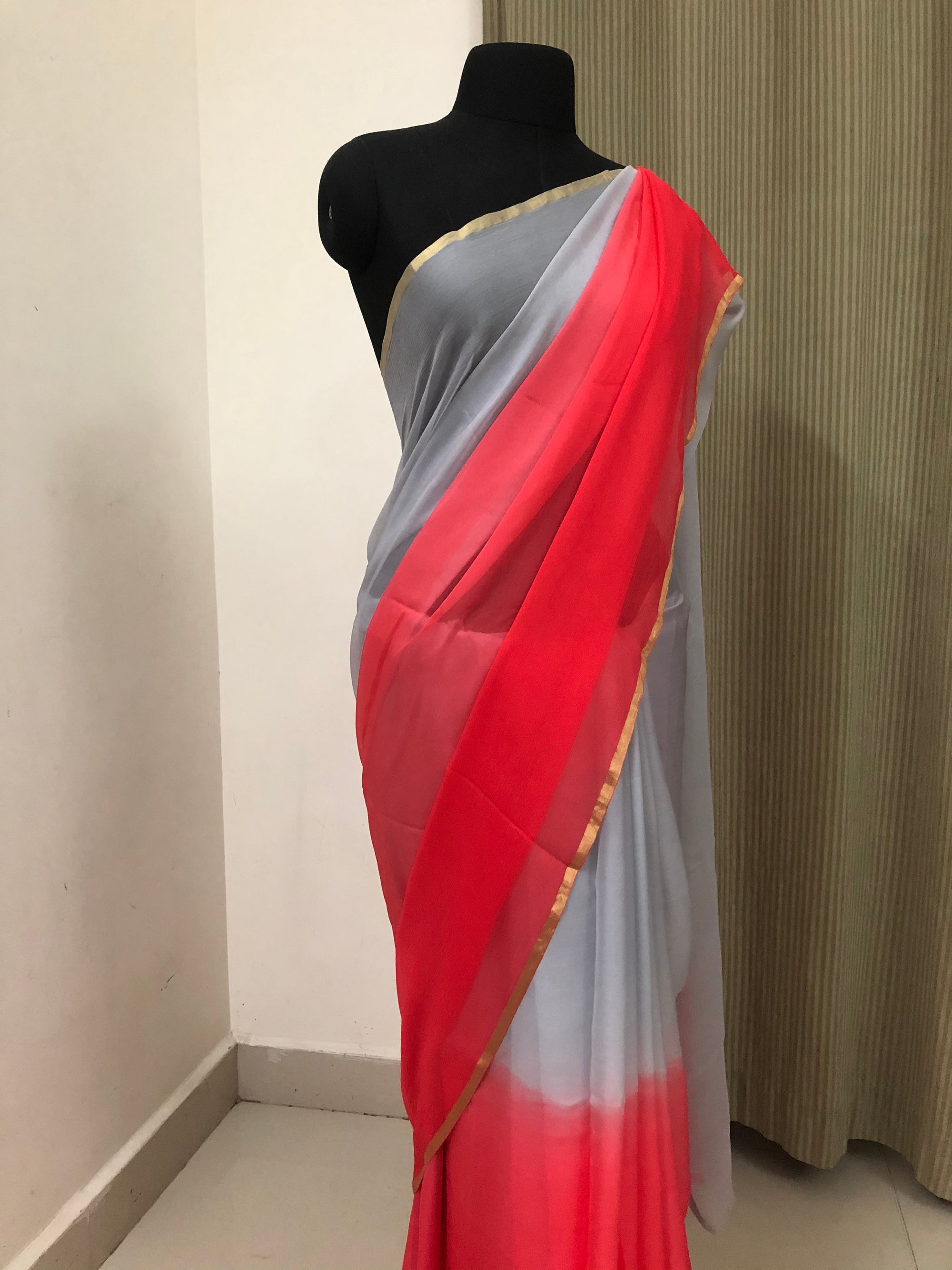 Multi shaded pure silk chiffon saree