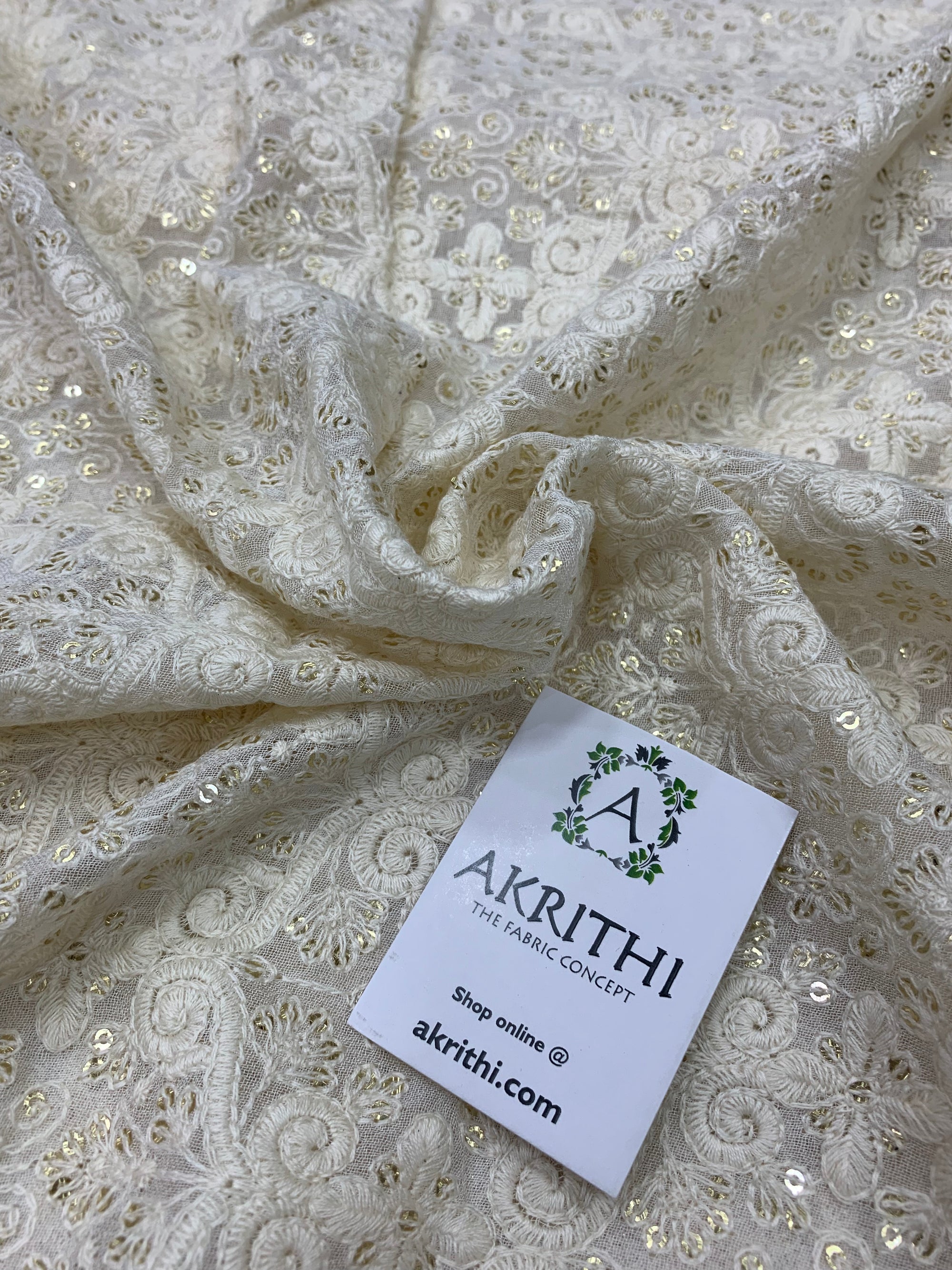 Embroidery on dyeable pure georgette fabric 80 cms cut