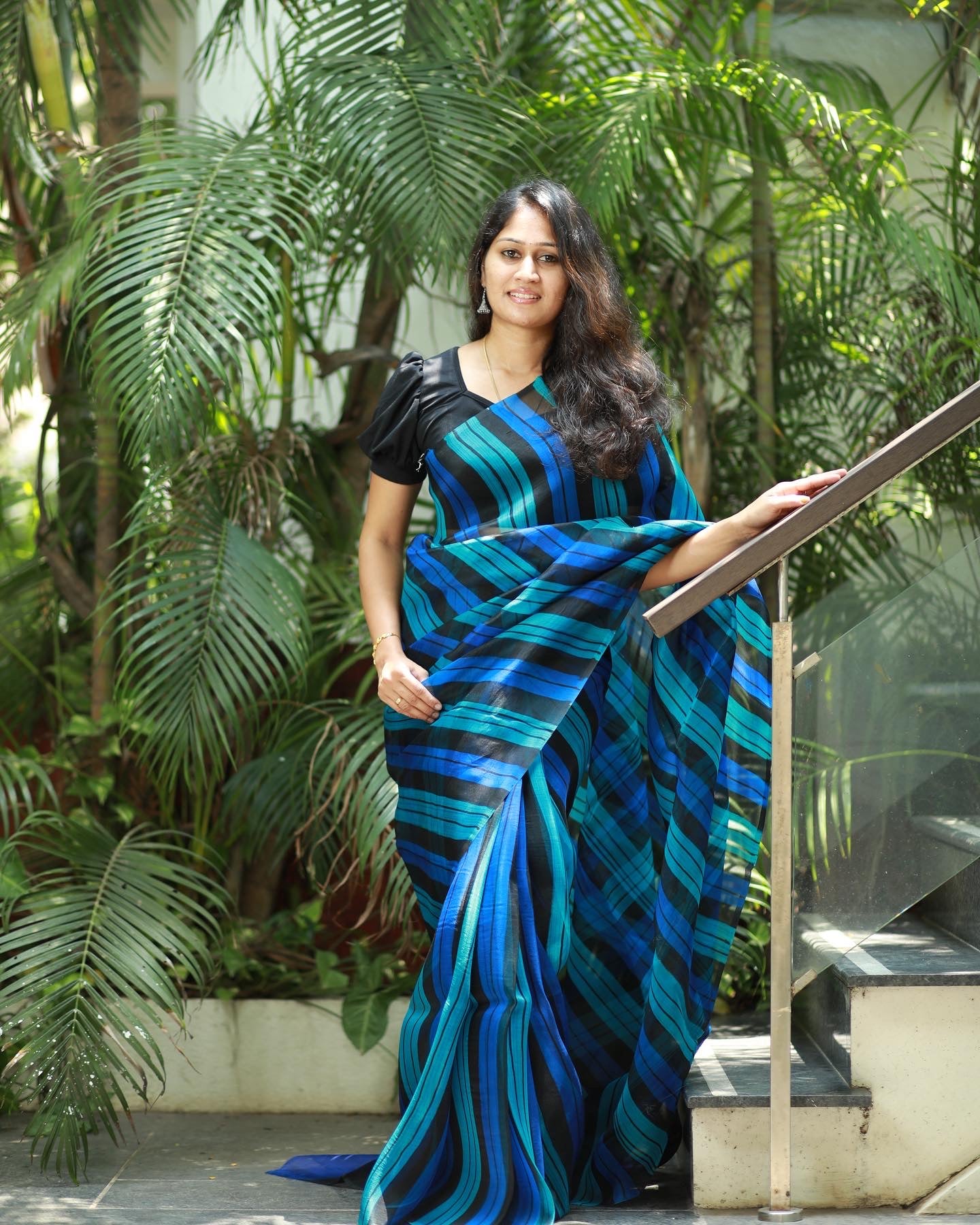 Hand brushed pure silk organza saree