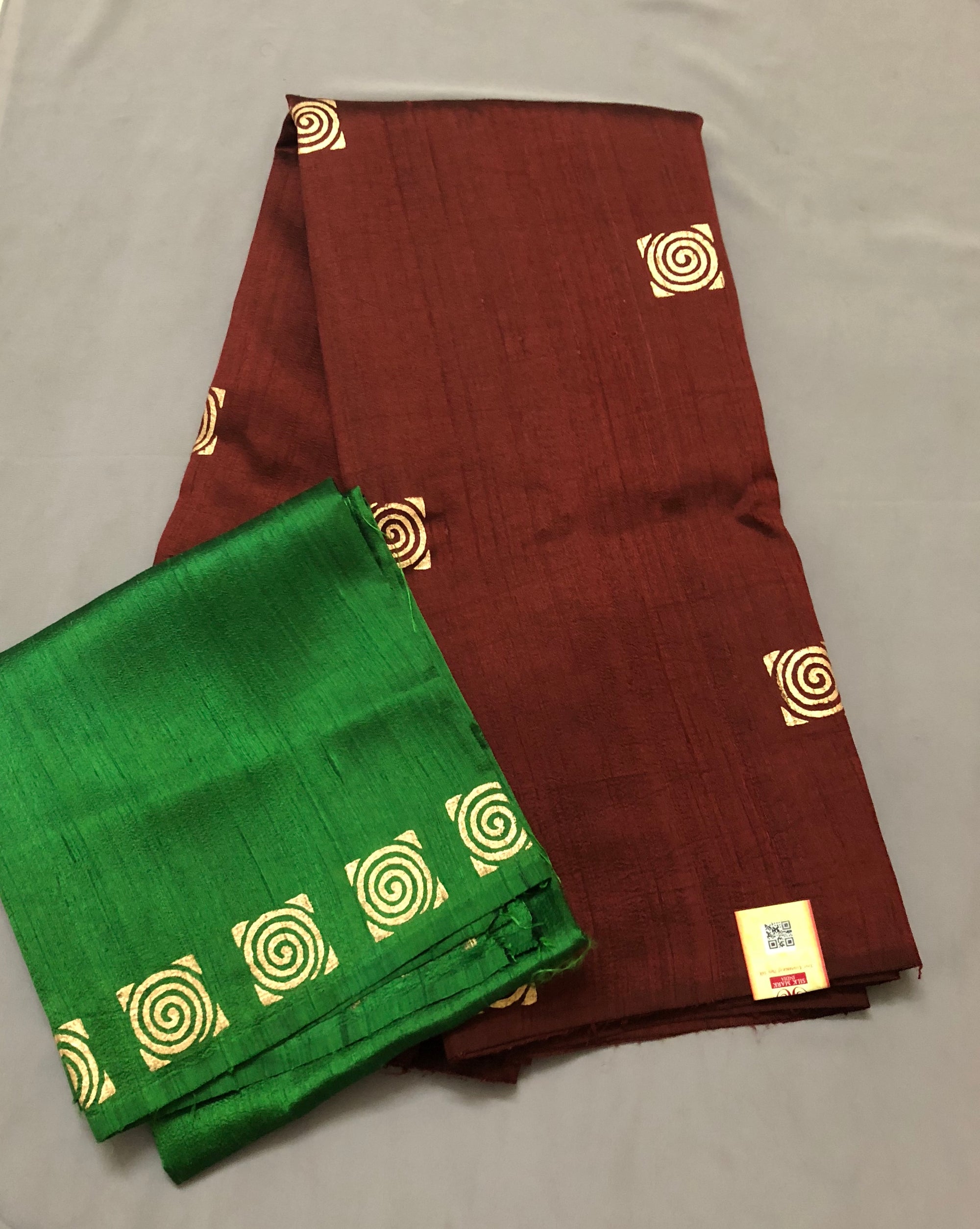 Dupion pure raw silk saree with block print