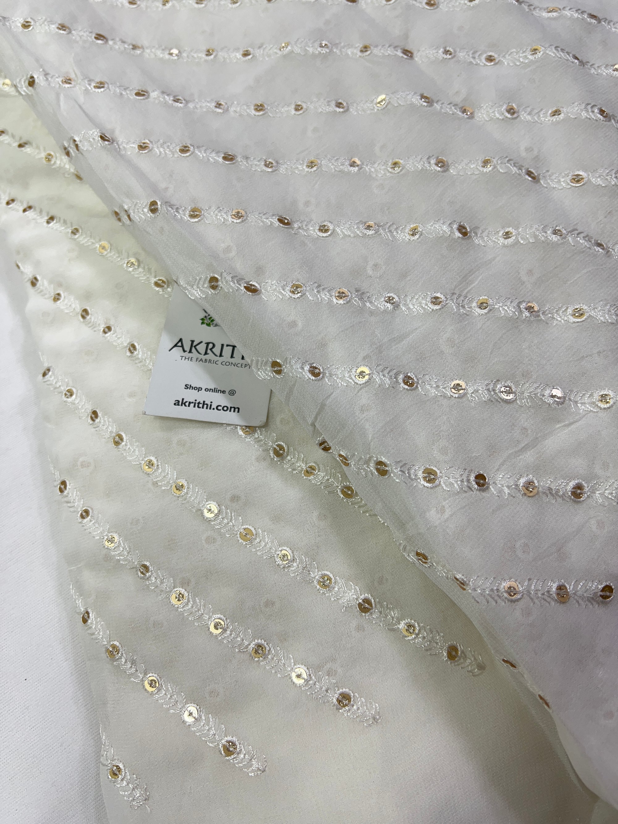 Sequins Embroidery on dyeable white Georgette fabric