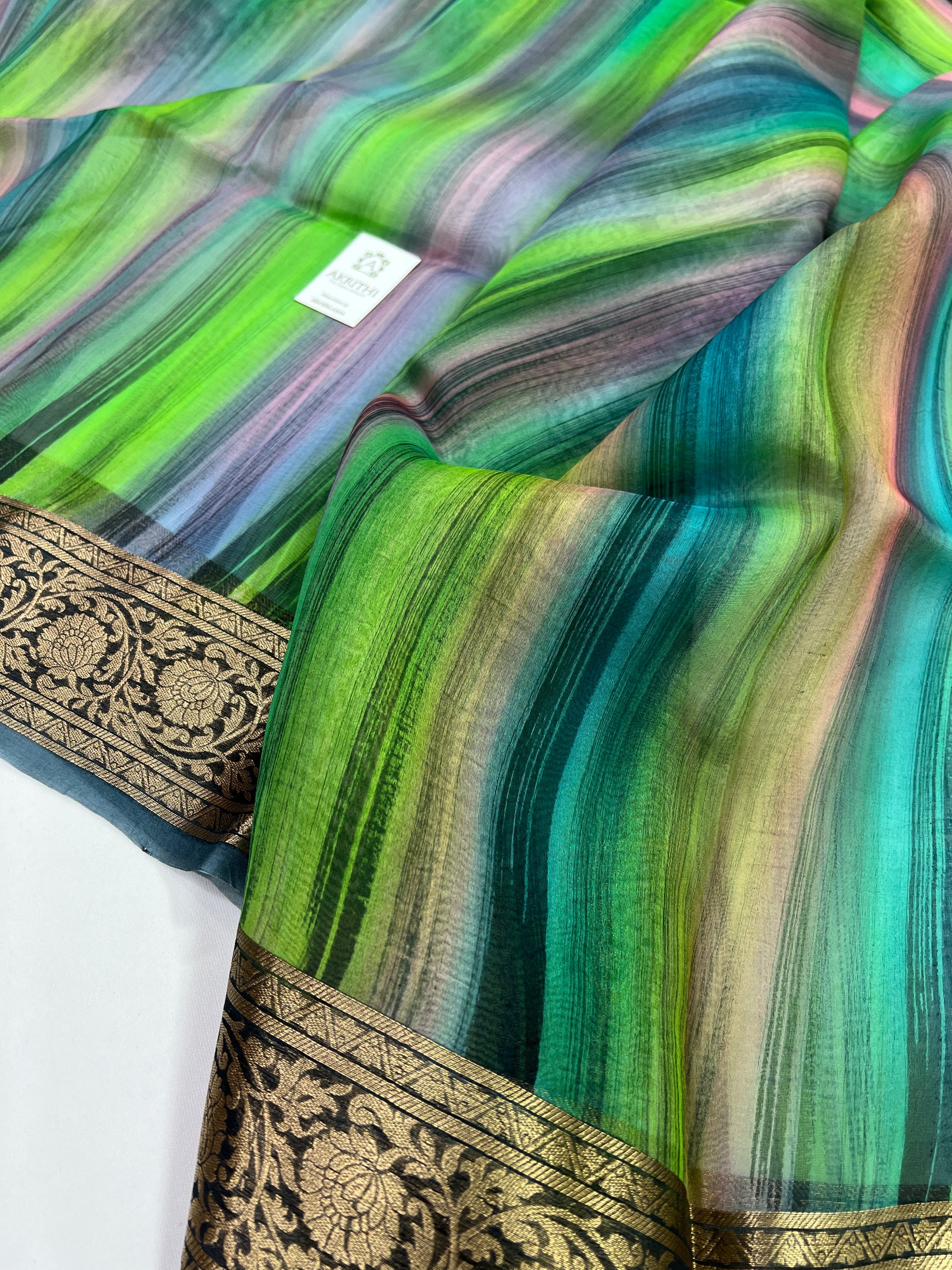 Hand brushed pure silk organza saree