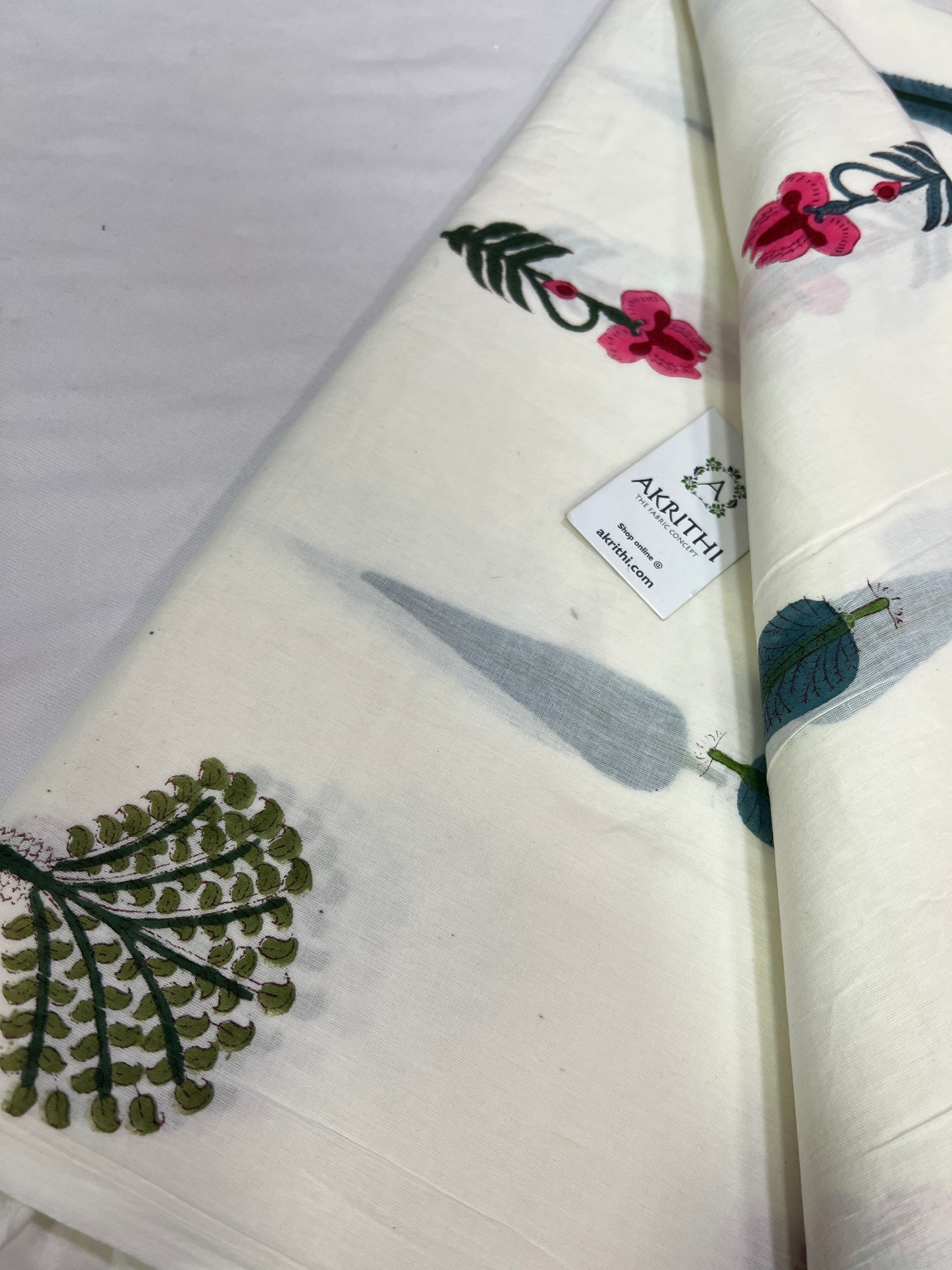 Hand block Printed pure mul cotton fabric