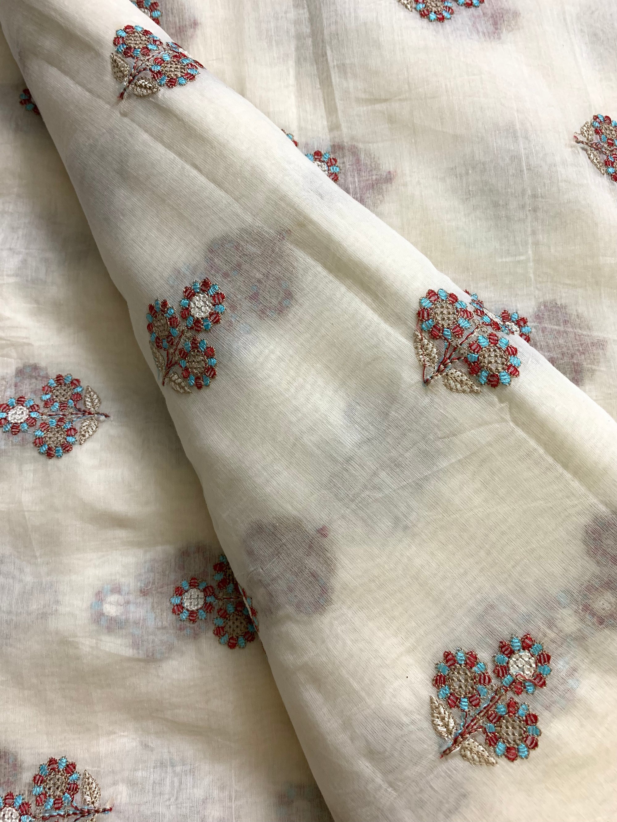 HANDLOOM MUL CHANDERI EMBROIDERED FABRIC