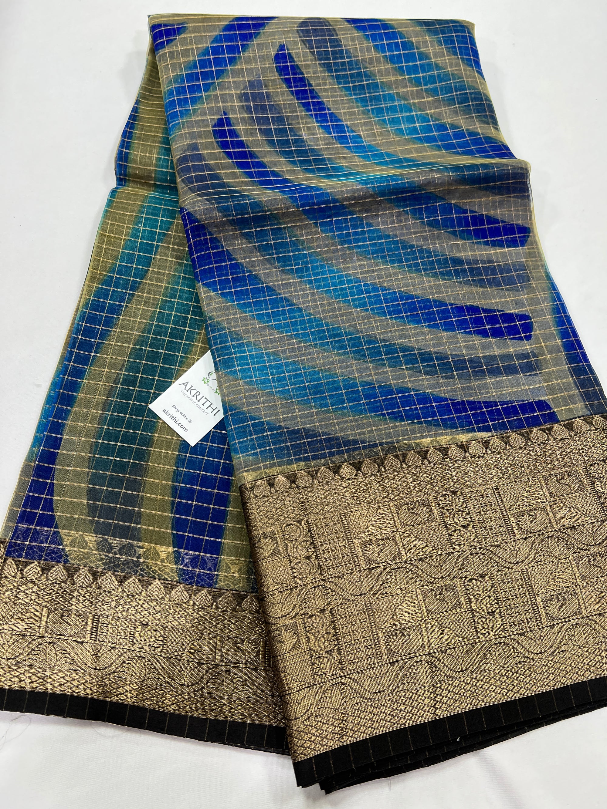 Hand brushed pure silk organza saree