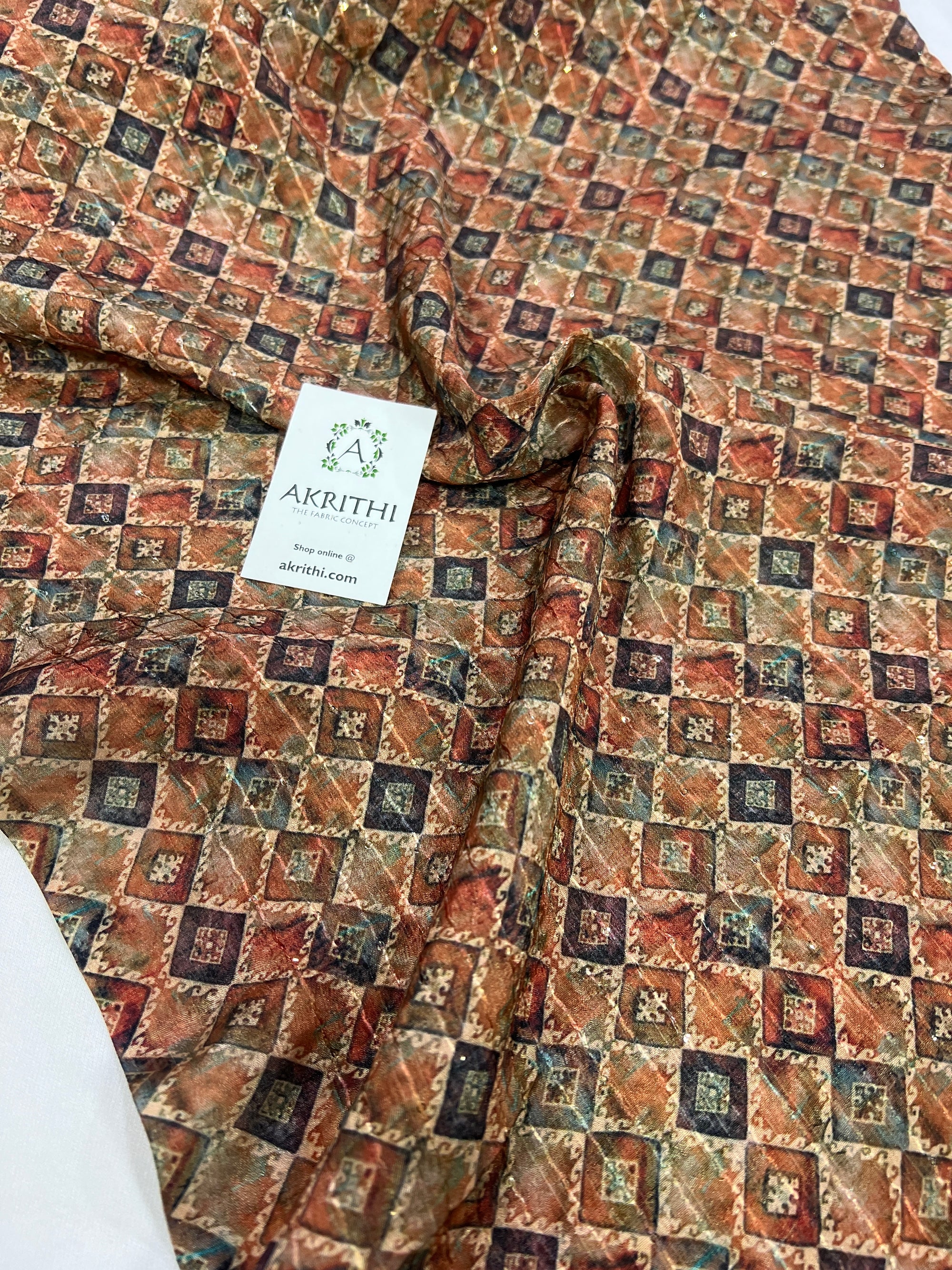 Digital printed chinon fabric with sequins work
