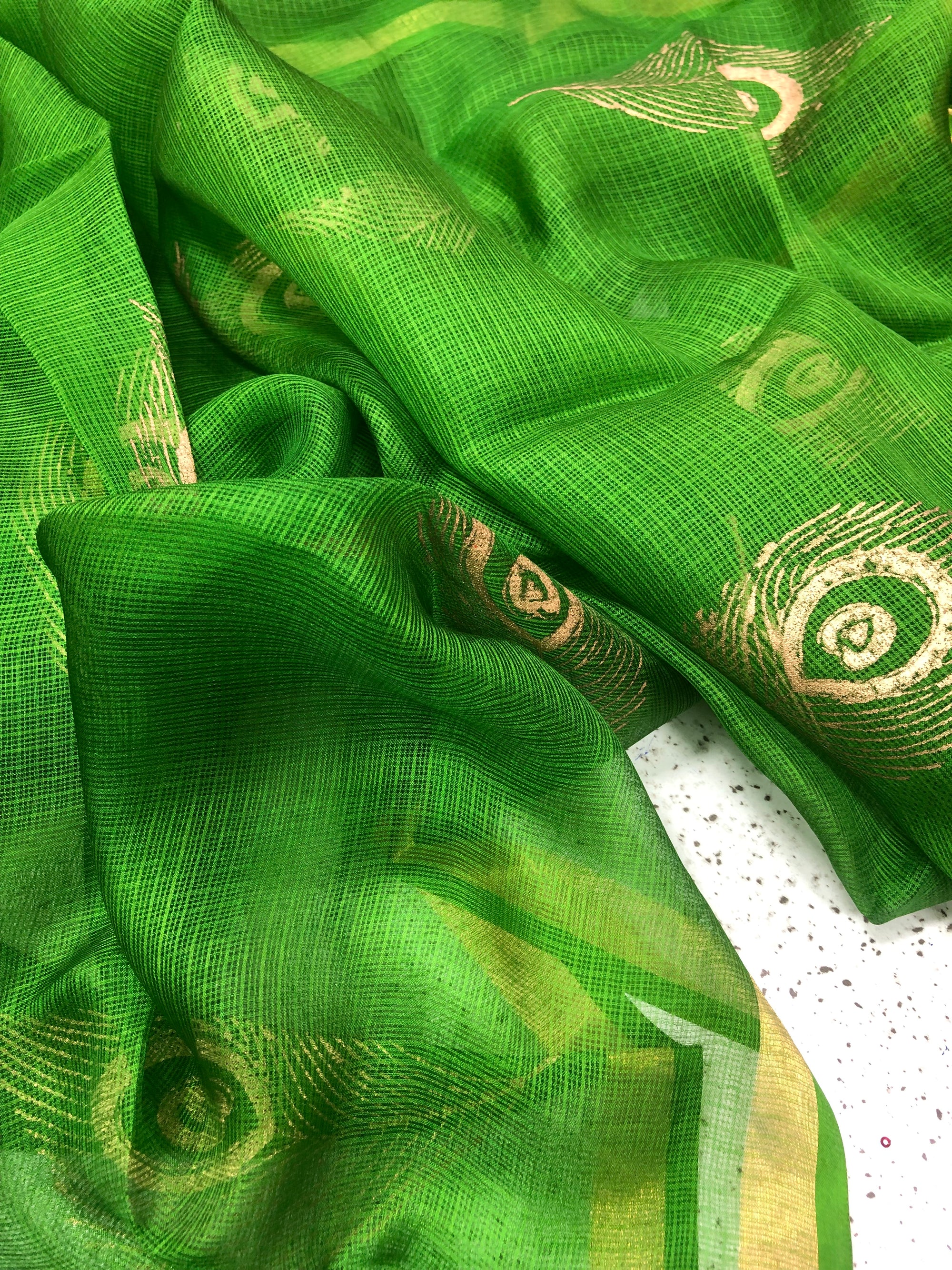 Block printed pure kota silk saree
